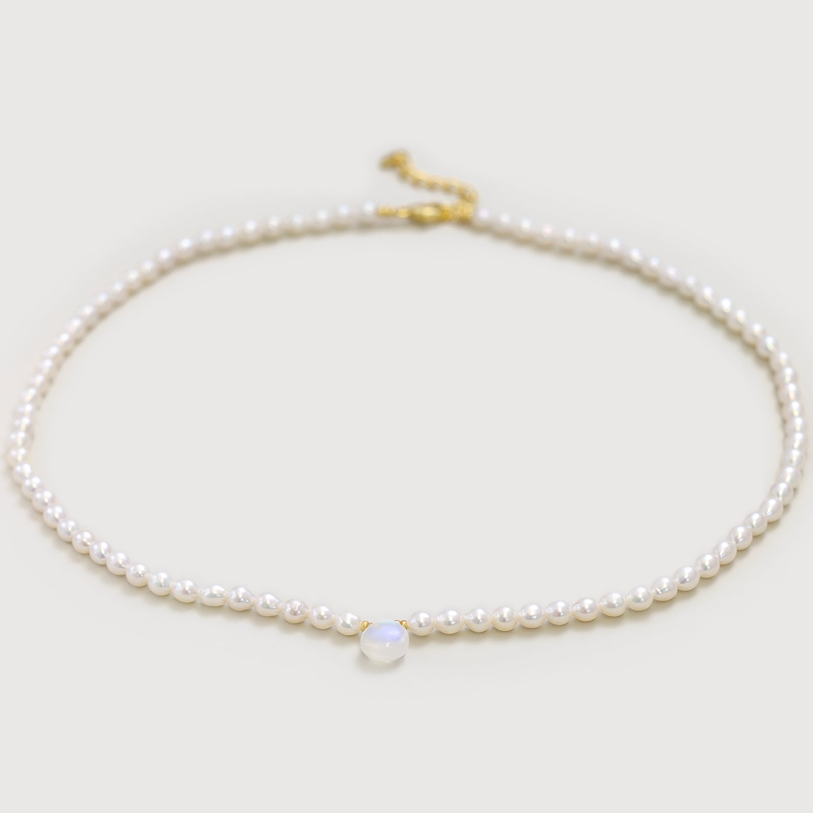 Süßwasserperlenkette mit Mondstein - 925 Sterling Silber