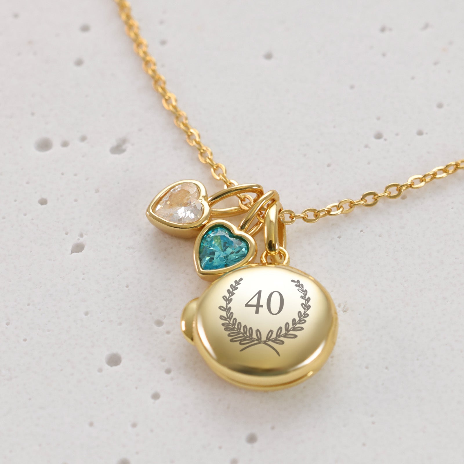 Mini Medaillon Kette mit Herz Geburtssteinen - 925 Sterling Silber