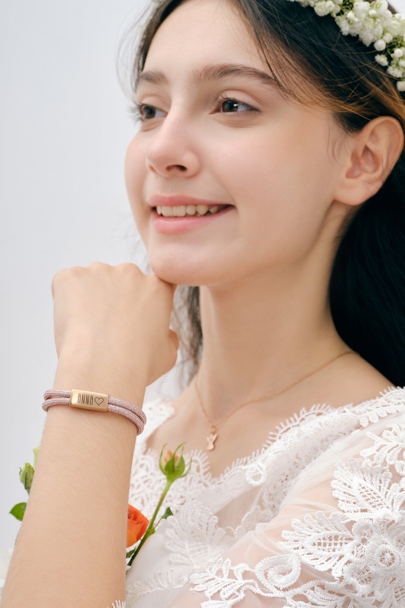 Glitzer Segeltau Armband - Geschenk zur Kommunion mit Karte Kinder Armband VIVIANNASCHMUCK