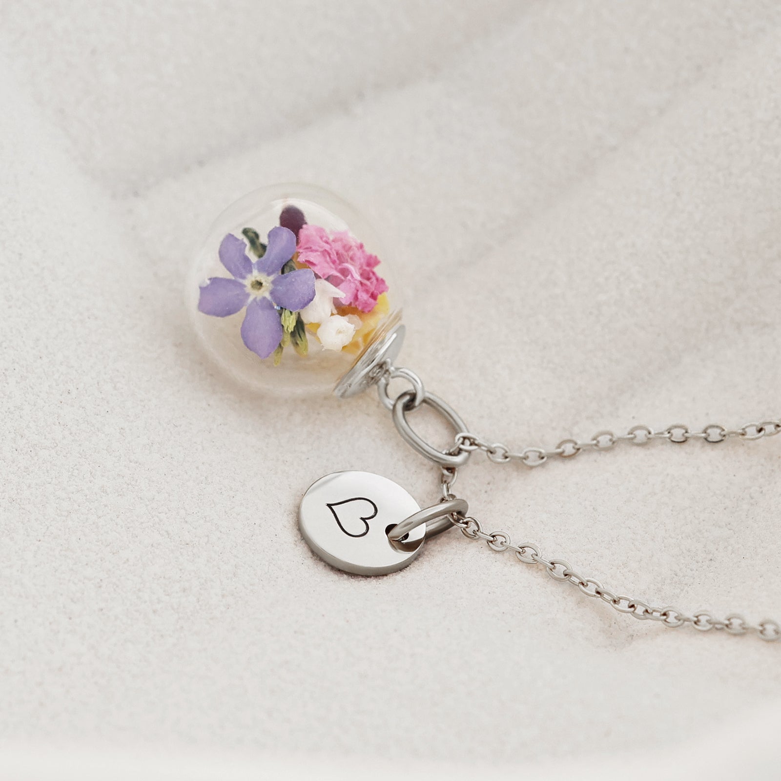 Personalized necklace with real flowers - 925 silver gold silver rose gold - gift for her - wedding jewelry - jewelry with engraving k301