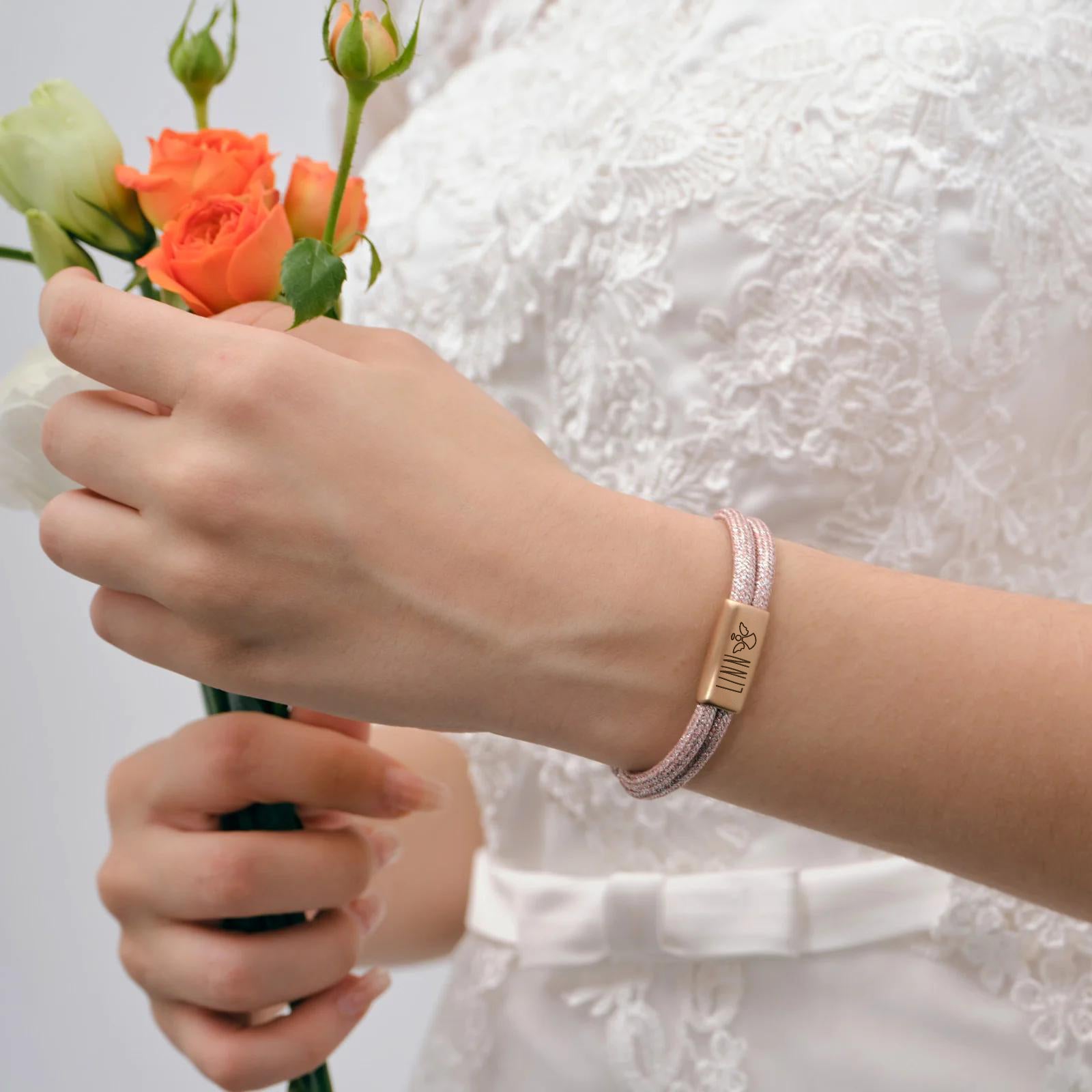 Glitzer Segeltau Armband mit Gravur - Geschenk zur Konfirmation mit Karte Kinder Armband VIVIANNASCHMUCK