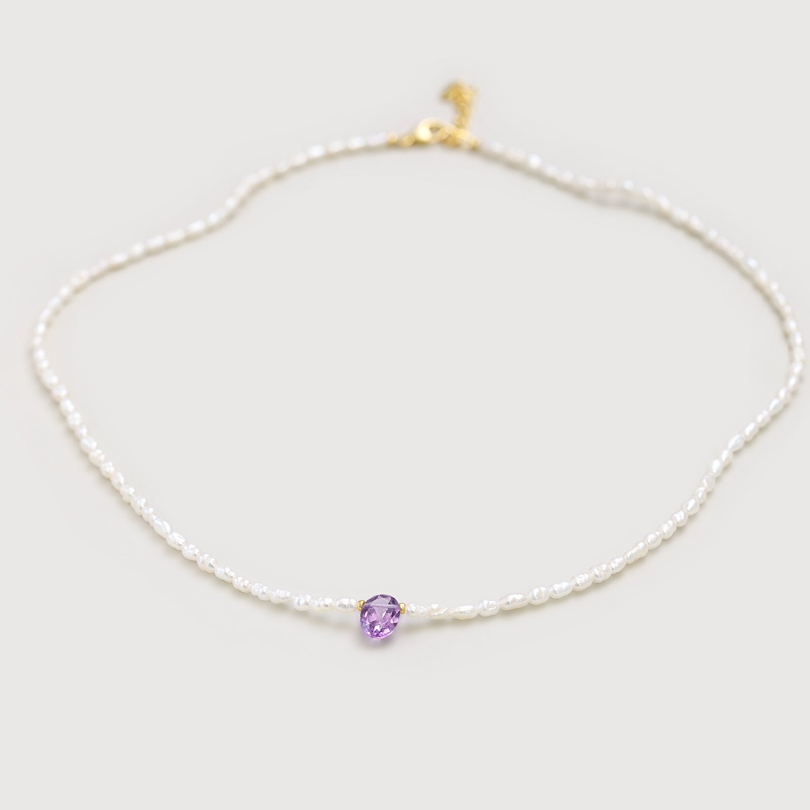 Halskette mit ovalem Amethyst & Süßwasserperlen - 925 Sterling Silber