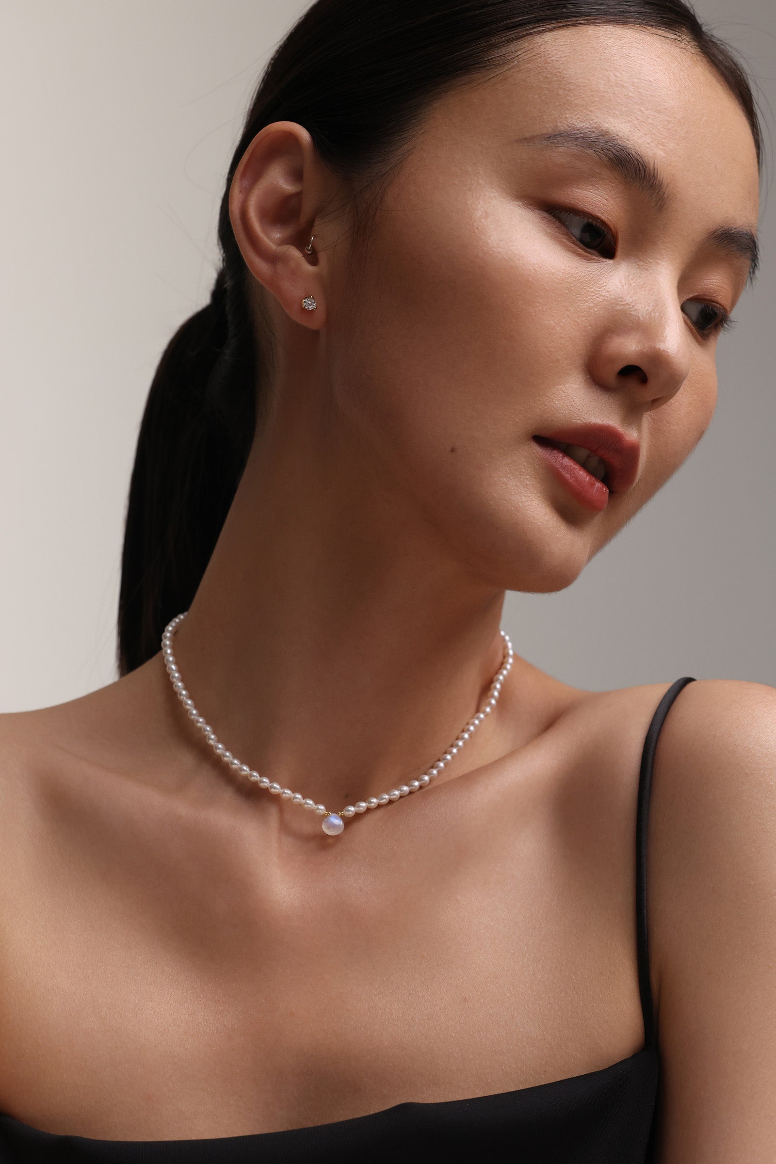 Süßwasserperlenkette mit Mondstein – 925 Sterling Silber