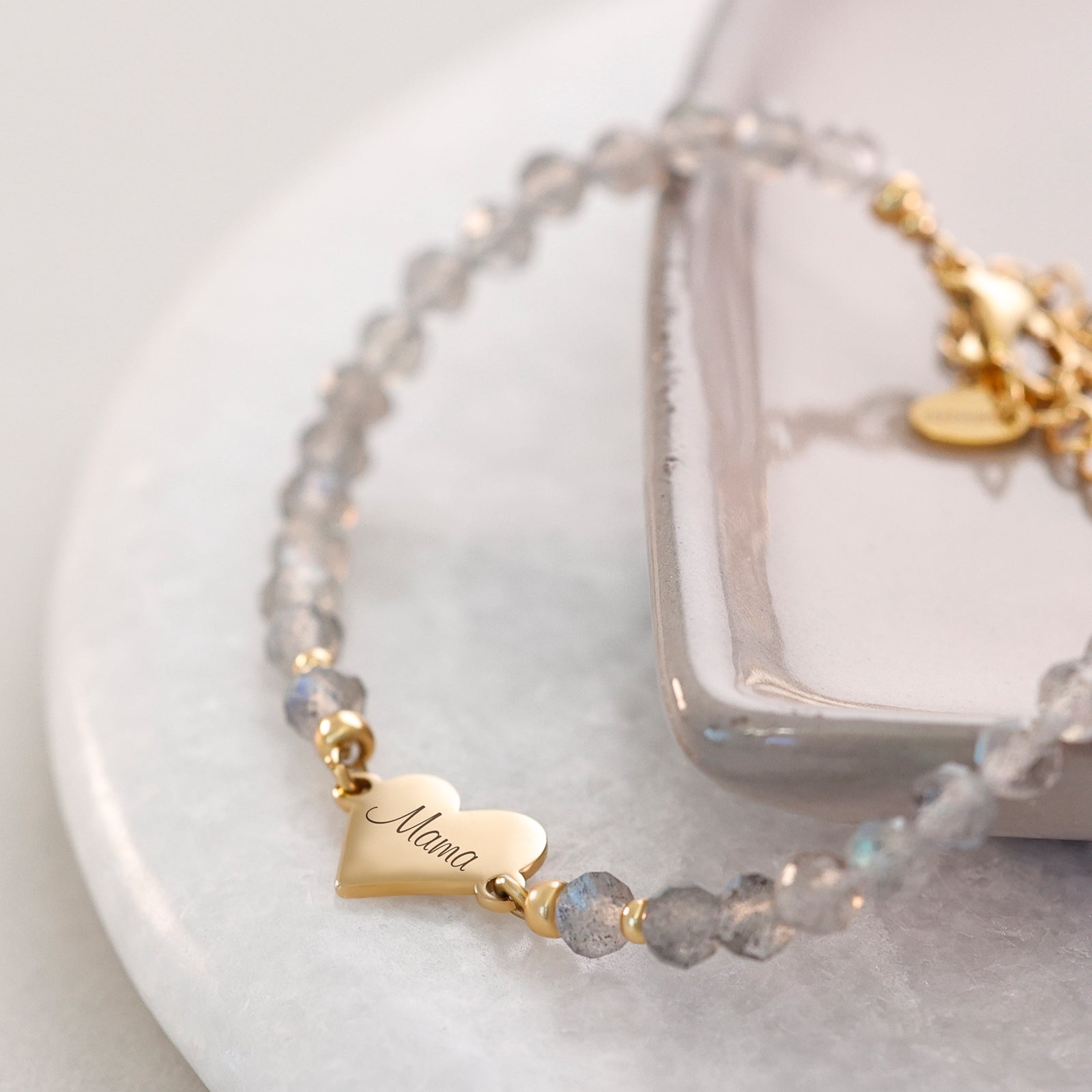 Labradorite bracelet with heart pendant - gift for mom with card