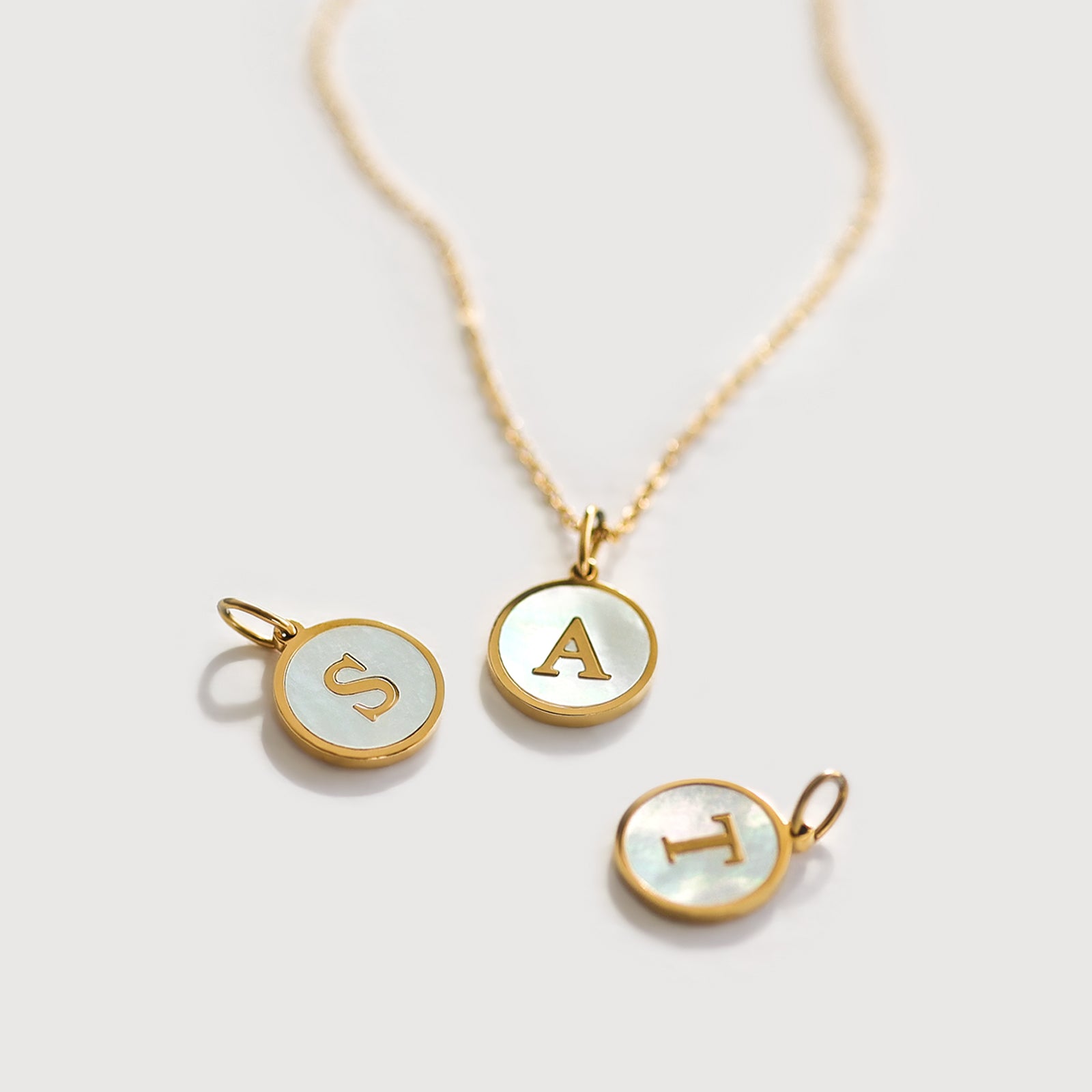 Mother of Pearl Letter Necklace - Stainless Steel 18k Gold Plated