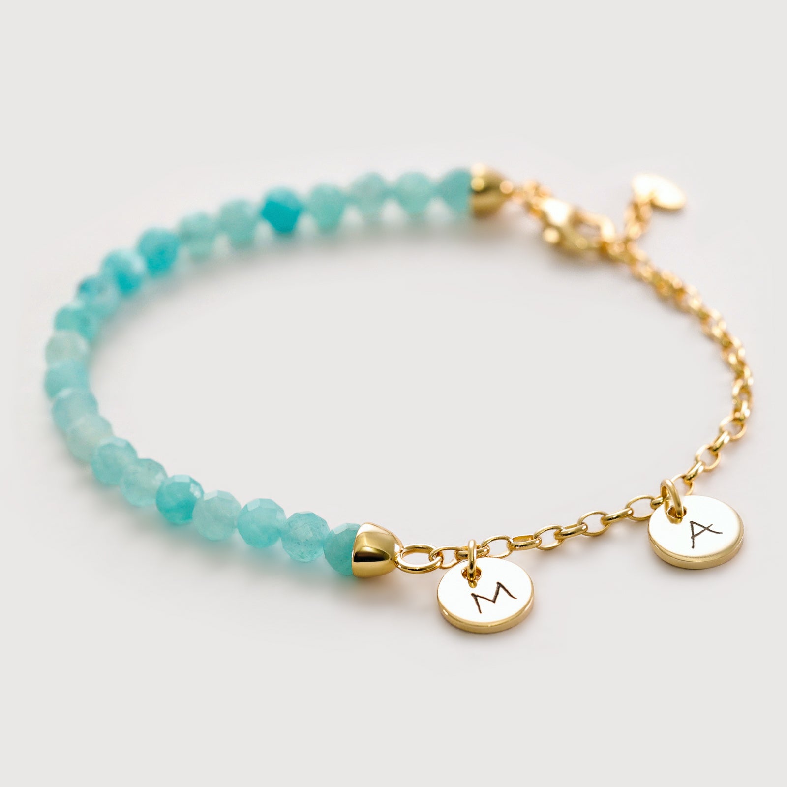 Amazonit-Armband mit personalisiertem Plättchen - 925er Sterling Silber