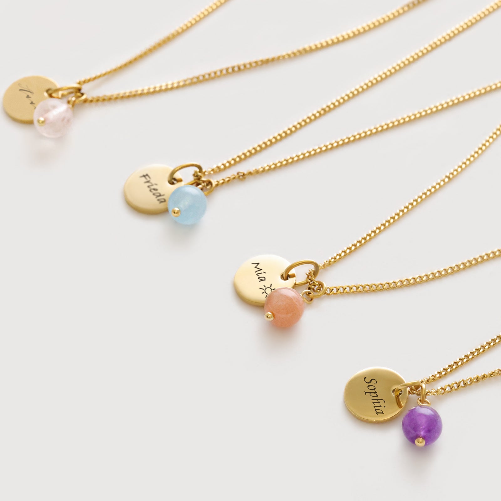 Glücksstein-Halskette Unikat mit Gravurplättchen