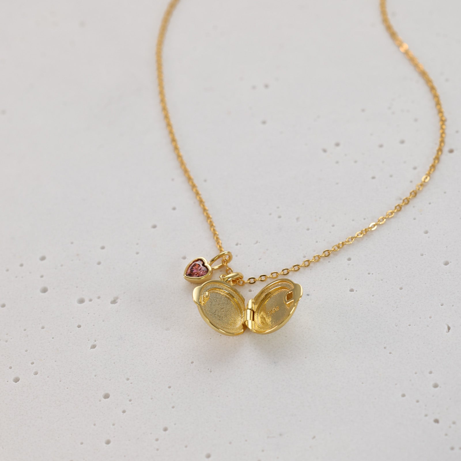 Mini Medaillon Kette mit Herz Geburtssteinen - 925 Sterling Silber