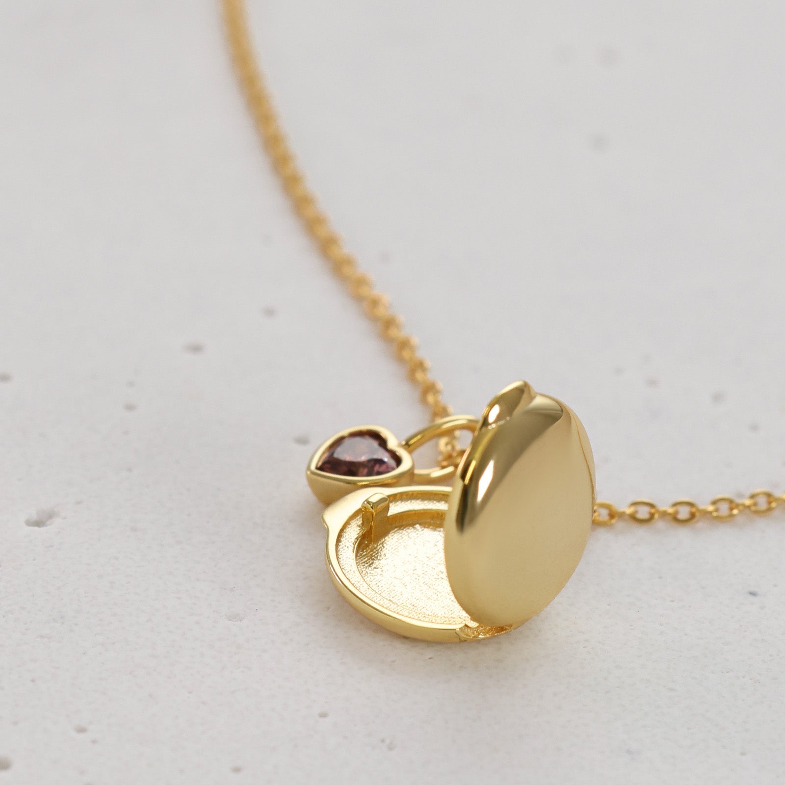 Mini Medaillon Kette mit Herz Geburtssteinen - 925 Sterling Silber