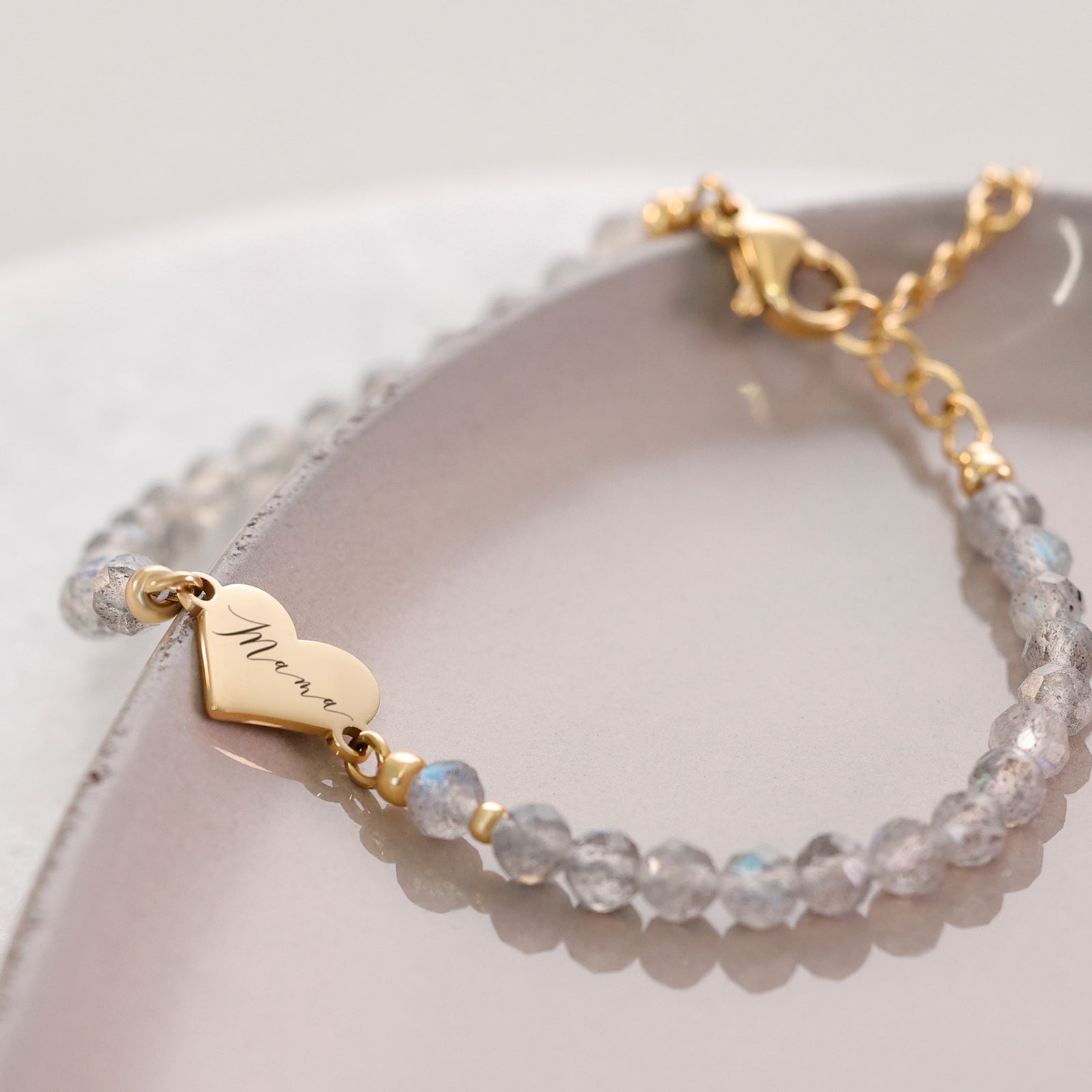Labradorite bracelet with heart pendant - gift for mom with card