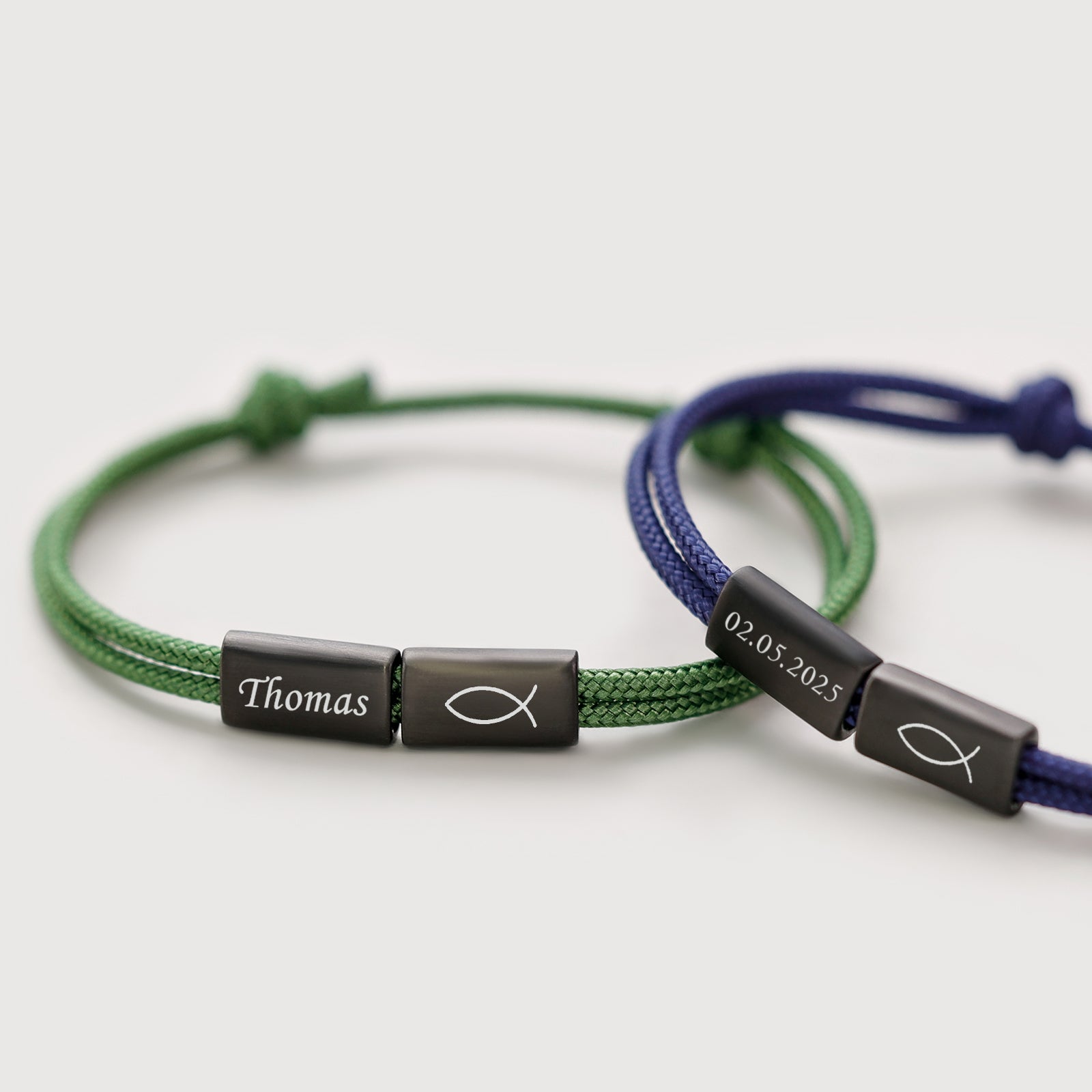 Segeltau Armband mit Gravur - Schwarz