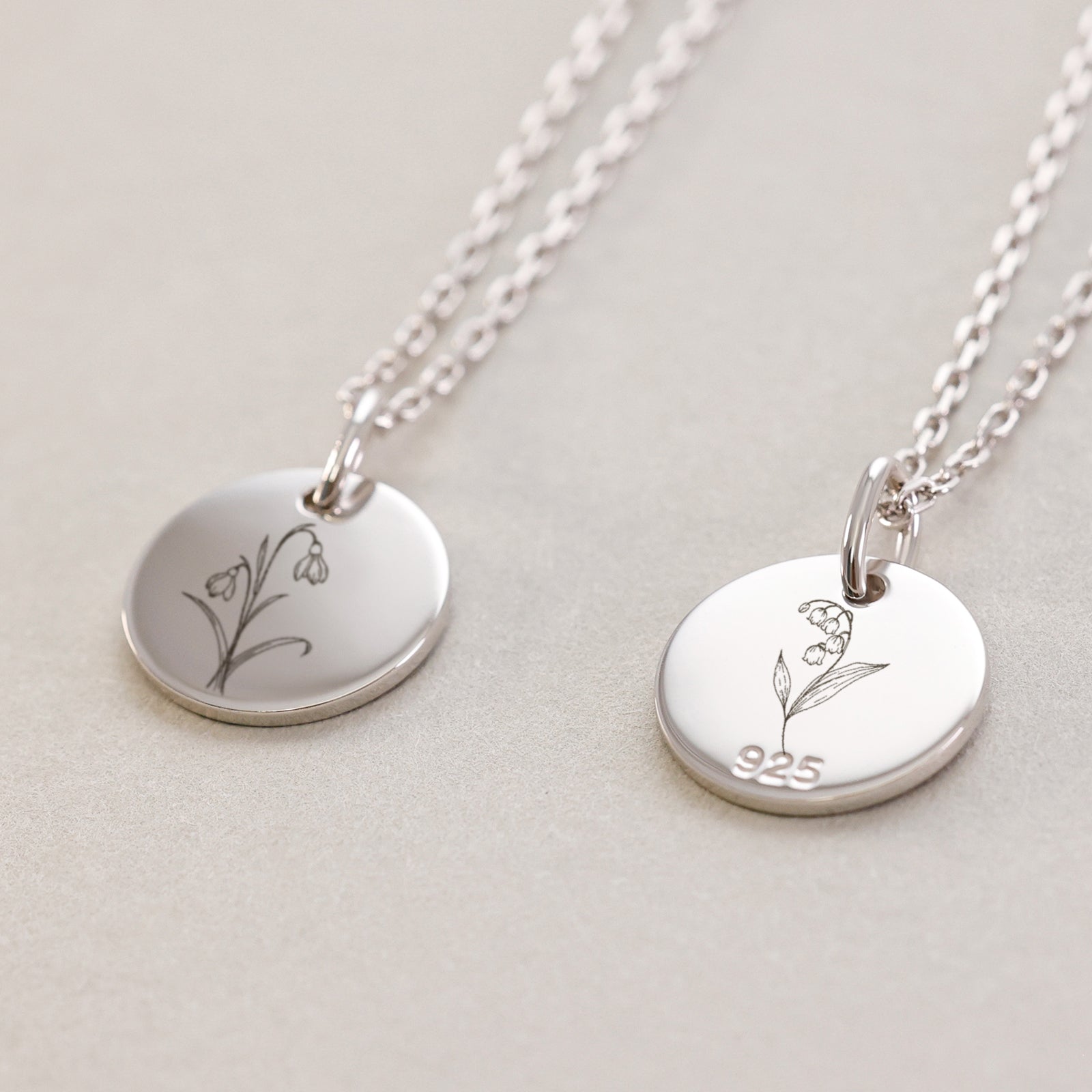 Personalisierte Geburtsblumen Ketten - 925er Sterling Silber