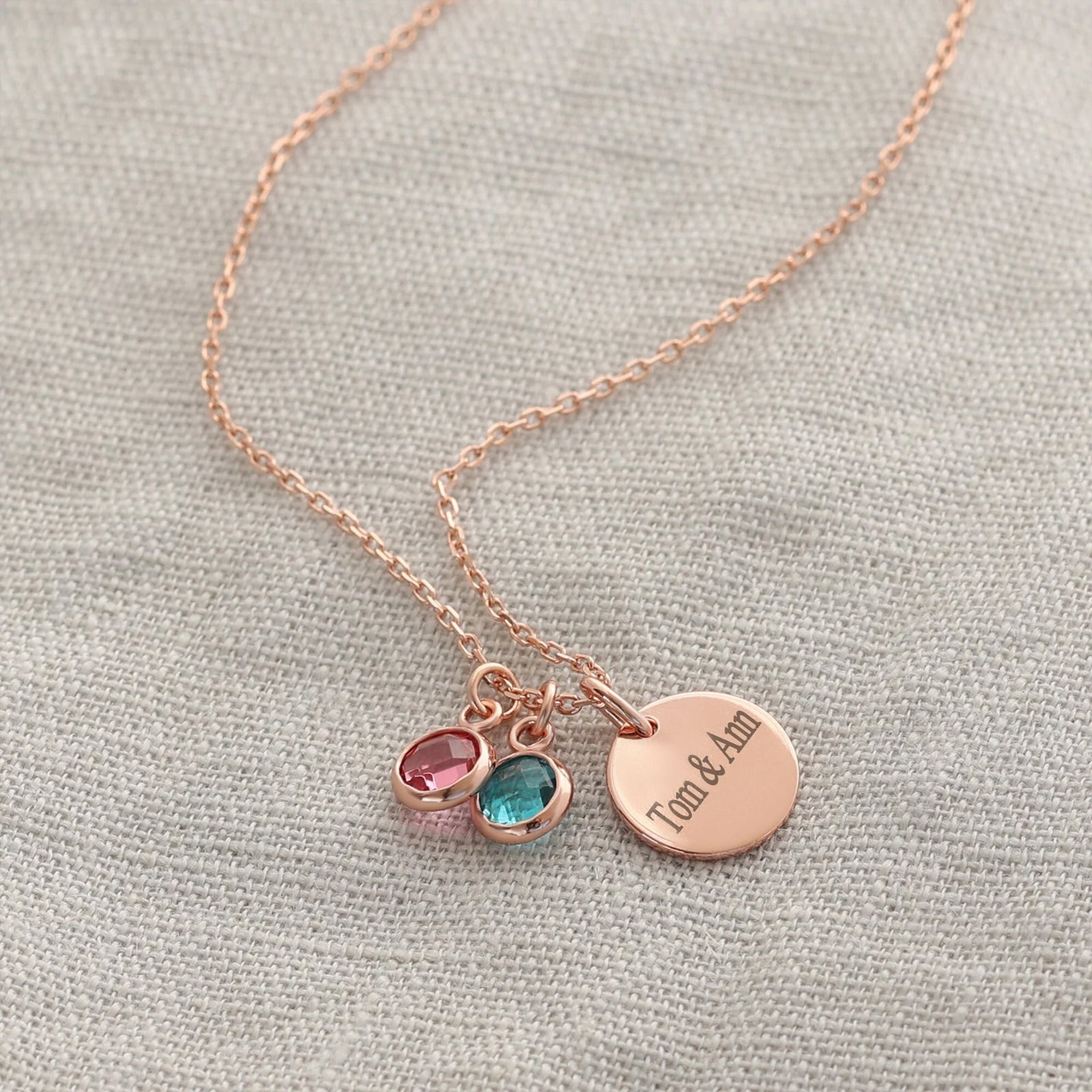 Personalisierte Kette mit Geburtsstein Roségold - 925er Sterling Silber