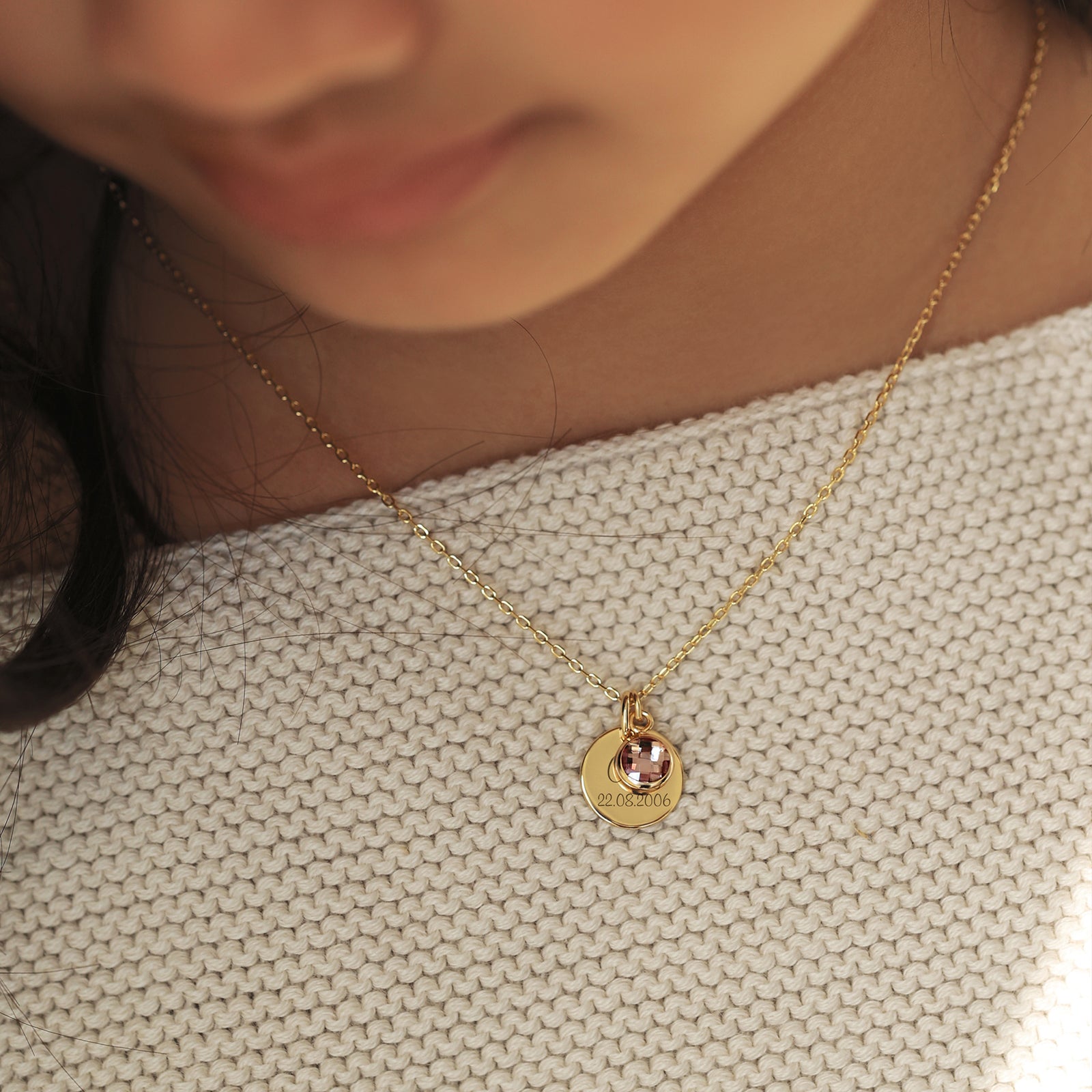 Personalisierte Kette mit Geburtsstein Roségold - 925er Sterling Silber