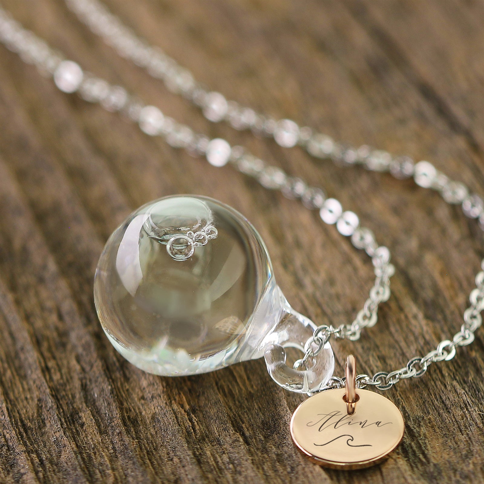 Personalized real mini snow globe necklace
