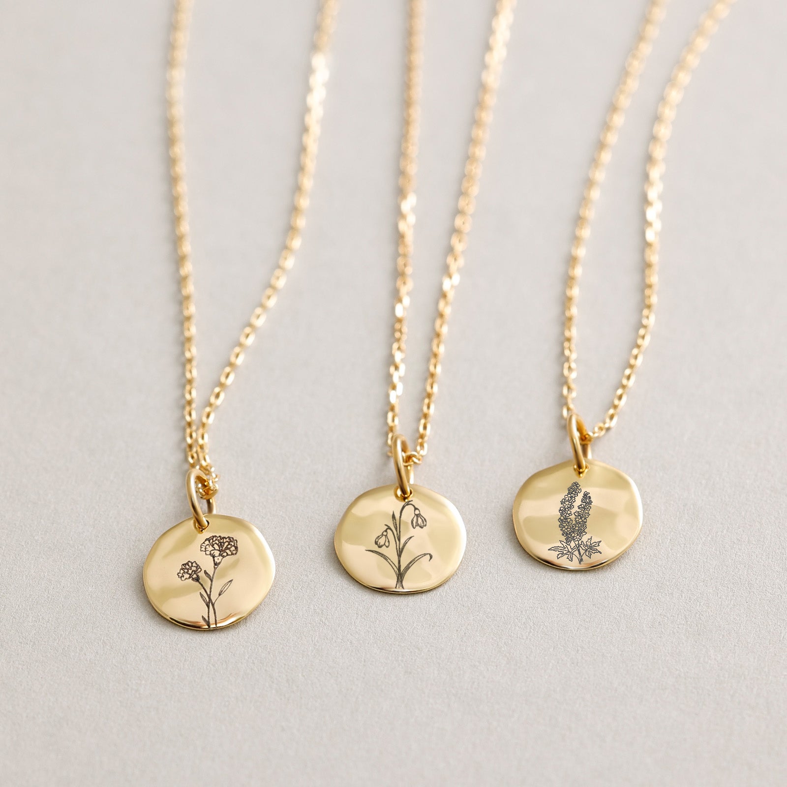 925er Silber Geburtsblumen Kette - Personalisierte Hammerschlag Halskette - Gehämmerte Plättchen Halskette - Florale Halskette - KE019 - VIVIANNASCHMUCK