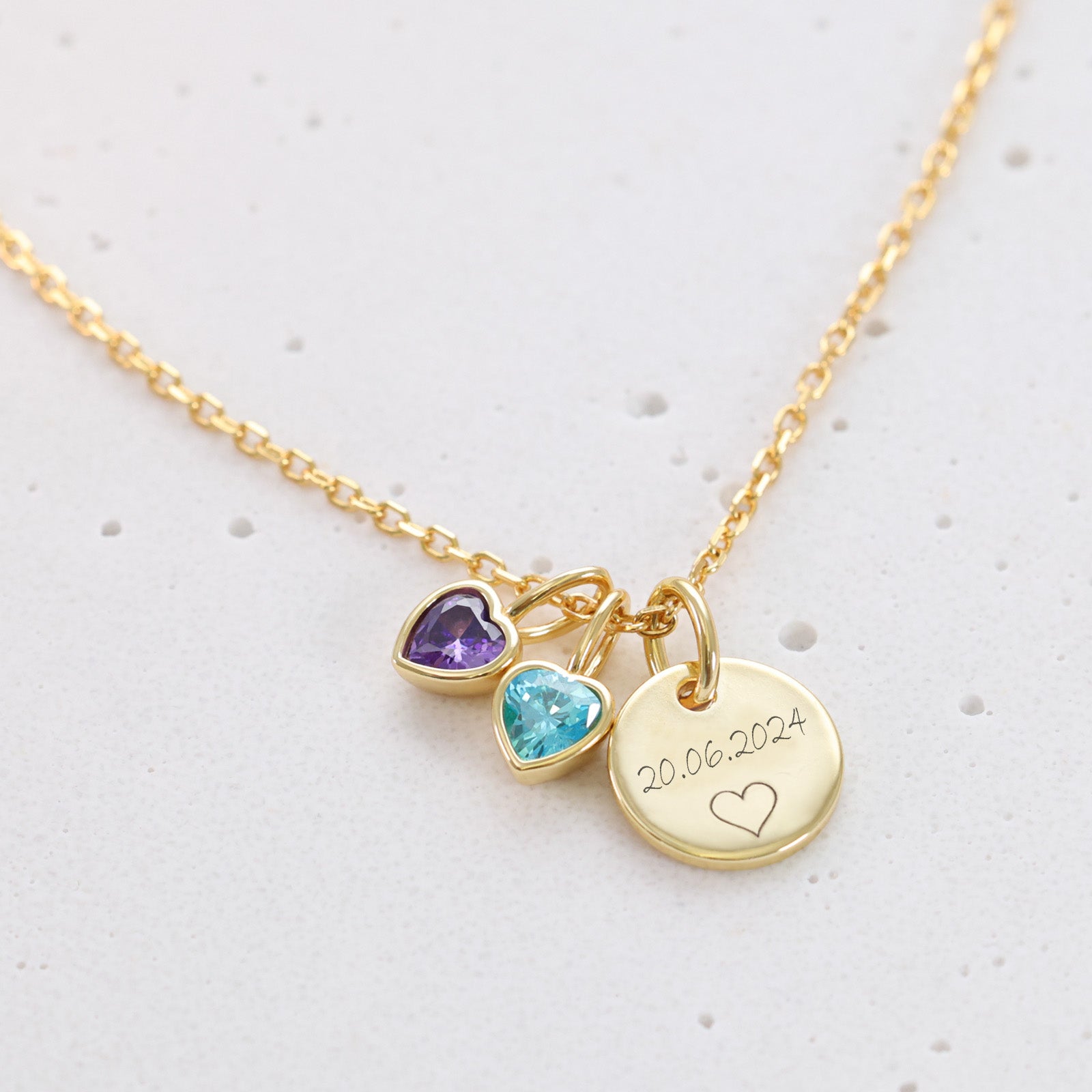 Personalisierte Kette mit Herz-Geburtsstein - 925 Sterling Silber Damen Halskette VIVIANNASCHMUCK