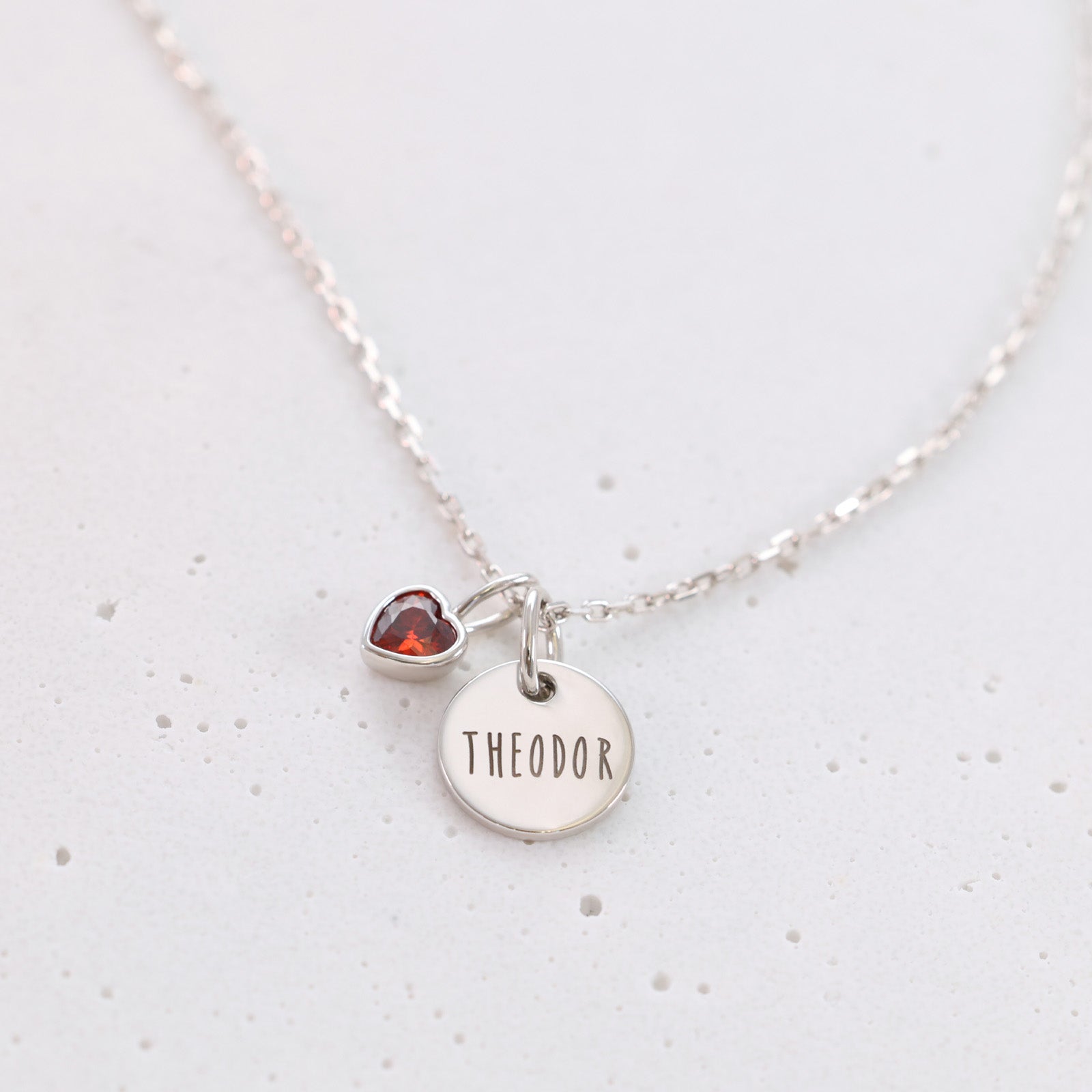 Personalisierte Kette mit Herz-Geburtsstein - 925 Sterling Silber