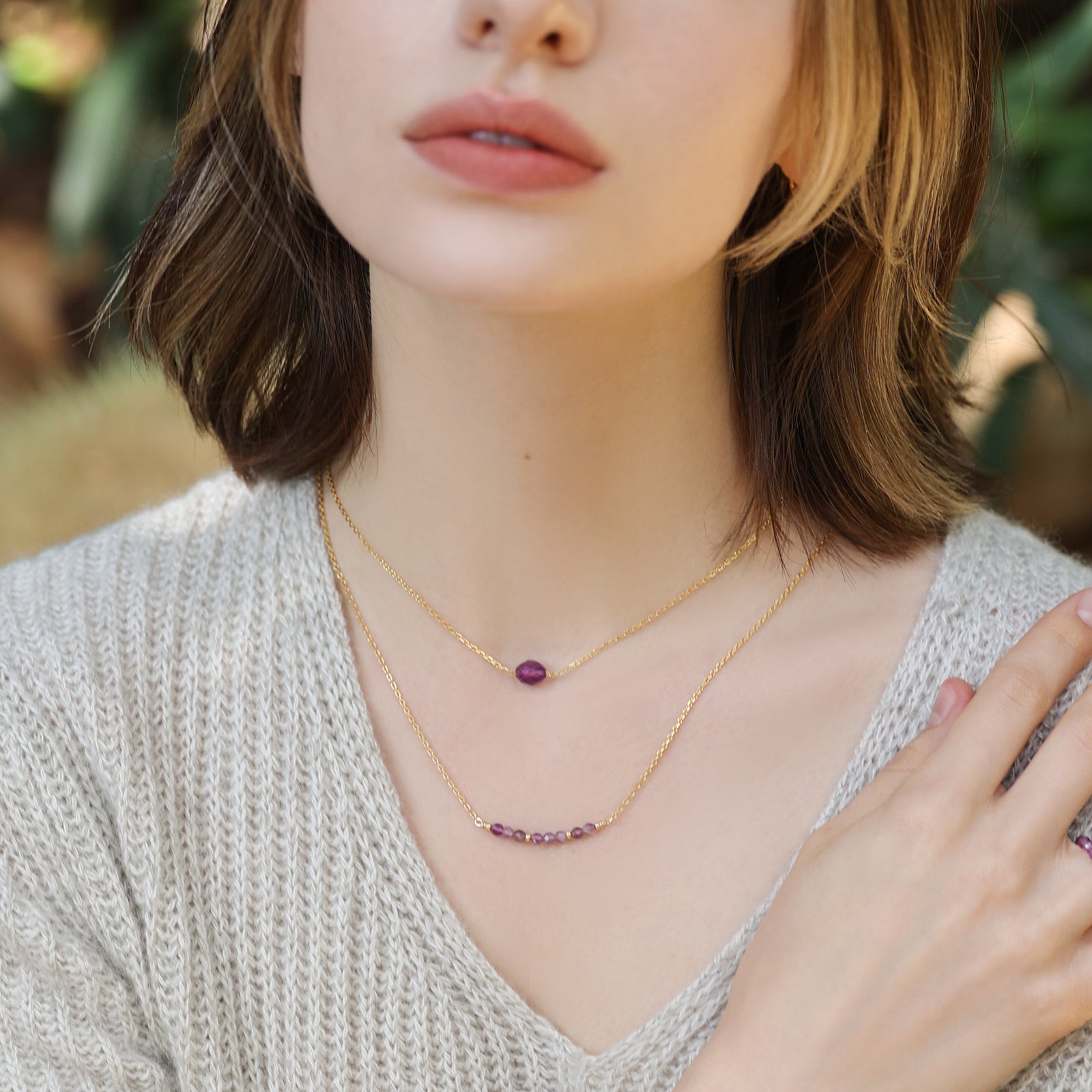 Geburtsstein-Halskette aus Naturstein - 925er Sterling Silber