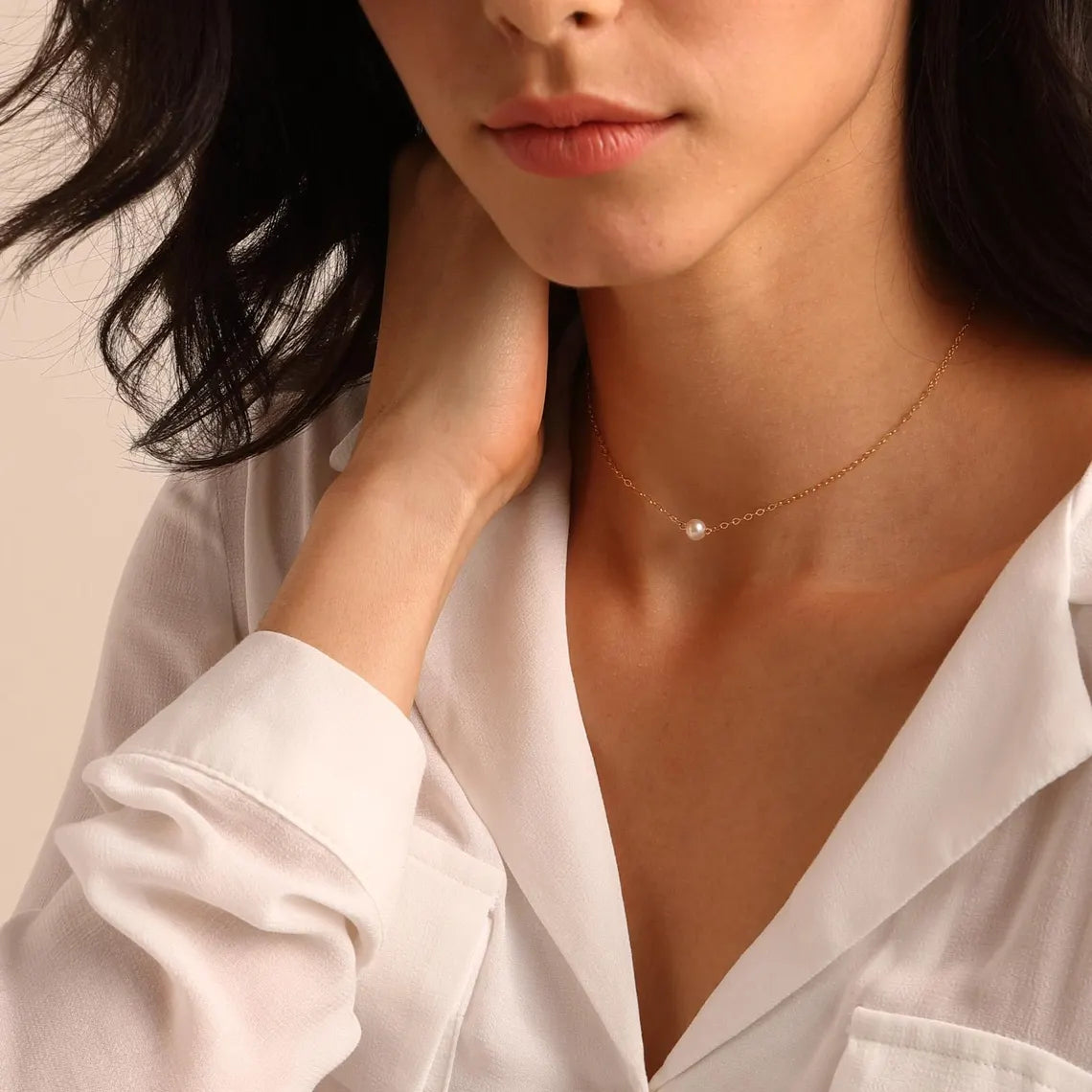 925er Silber Kette mit Süßwasserperle - Damen Perlenkette - Harmonie Kette - Zuchtperlen - Geschenke für Sie - KS003 - VIVIANNASCHMUCK