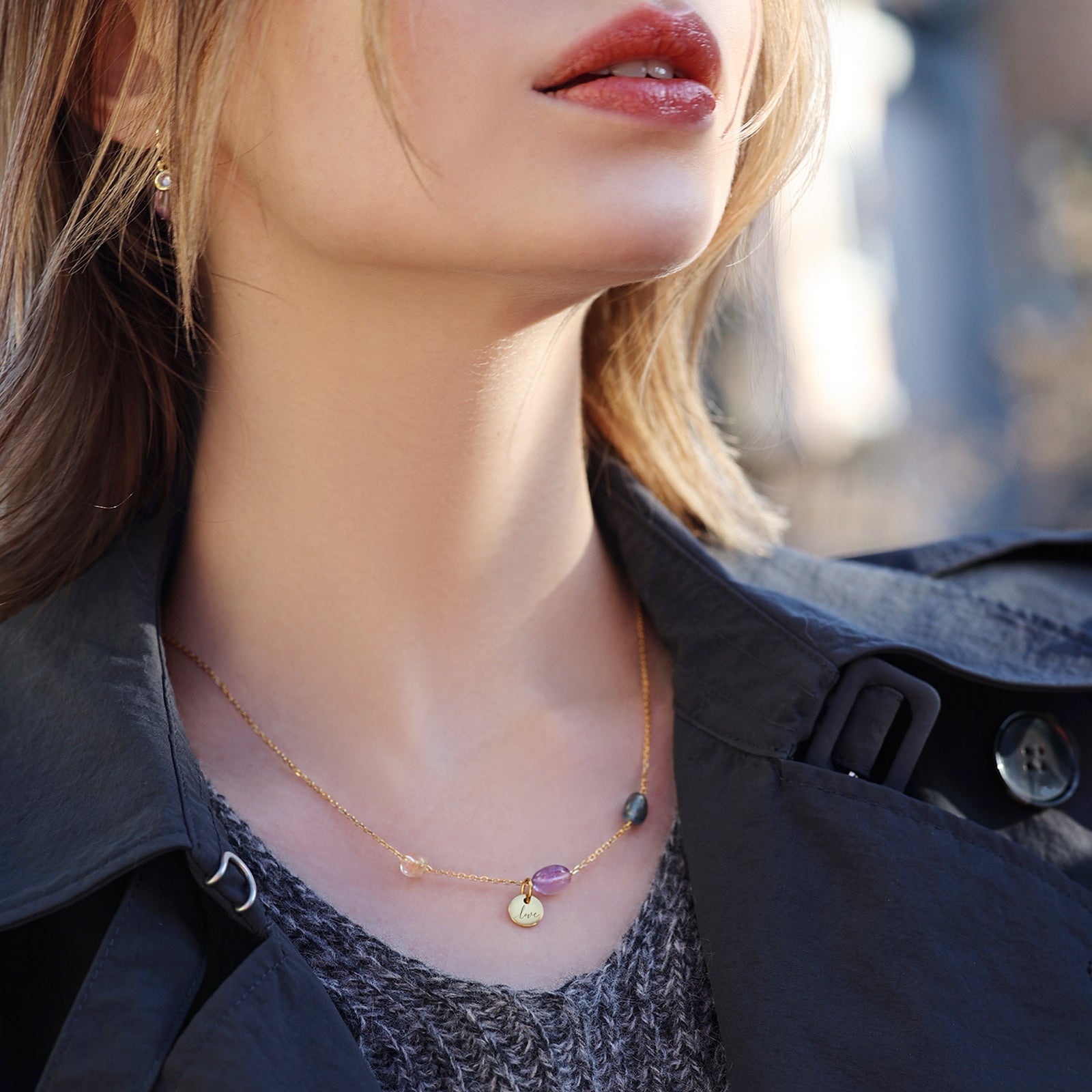 Individuelle Heilenergie-Kette mit personalisiertem Plättchen - 925er Sterling Silber