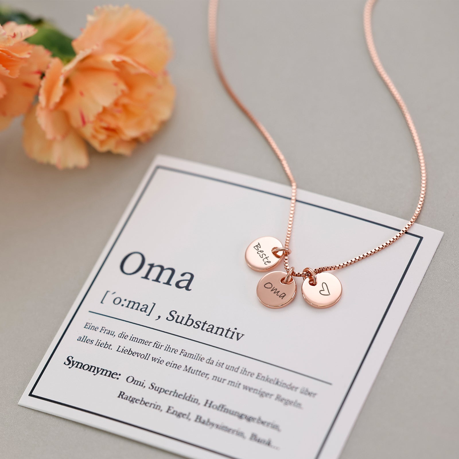 Mini-Plättchen Box Kette - 925er Sterling Silber - Geschenk für Oma mit Karte
