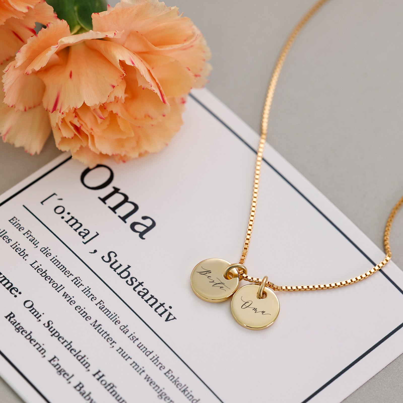 Mini-Plättchen Box Kette - 925er Sterling Silber - Geschenk für Oma mit Karte