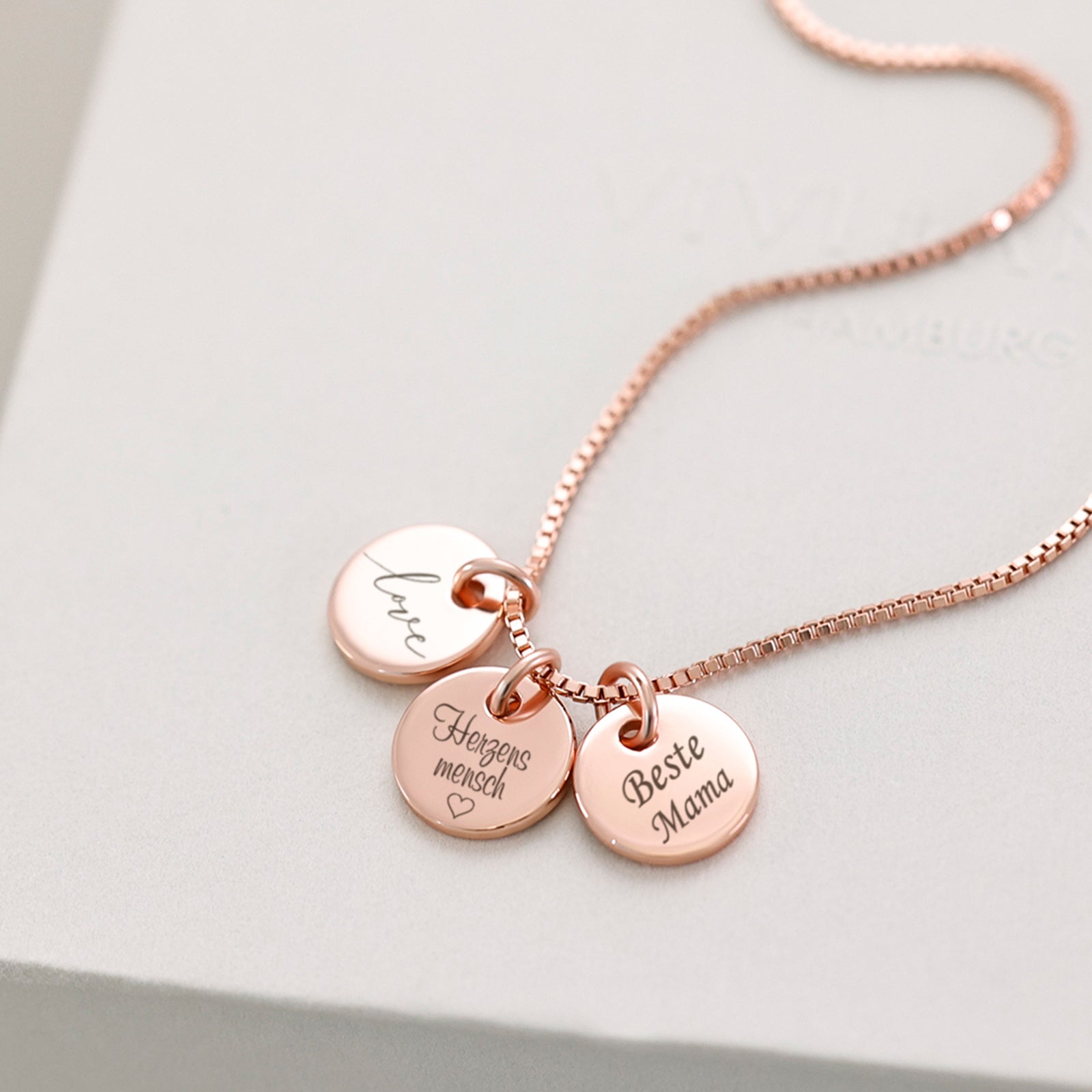 Mini-Plättchen Box Kette - 925er Sterling Silber - Geschenk für Mama mit Karte