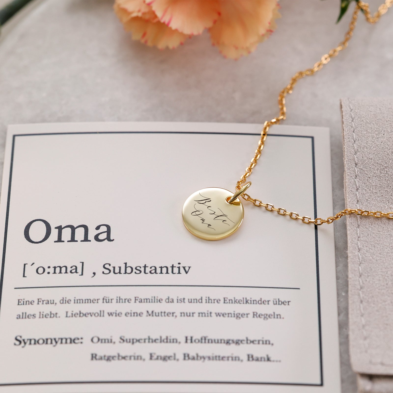 Plate chain - 925 Sterling Silver - Gift for Grandma with card