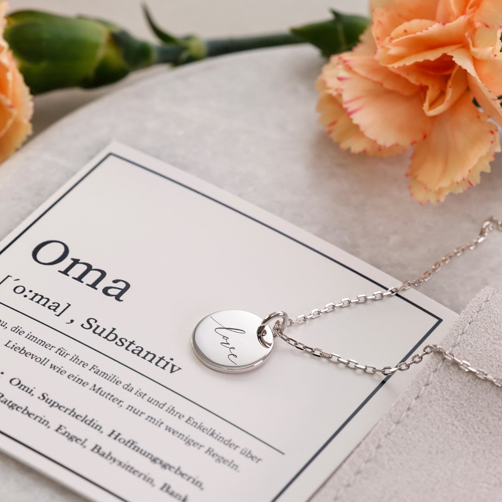 Plate chain - 925 Sterling Silver - Gift for Grandma with card