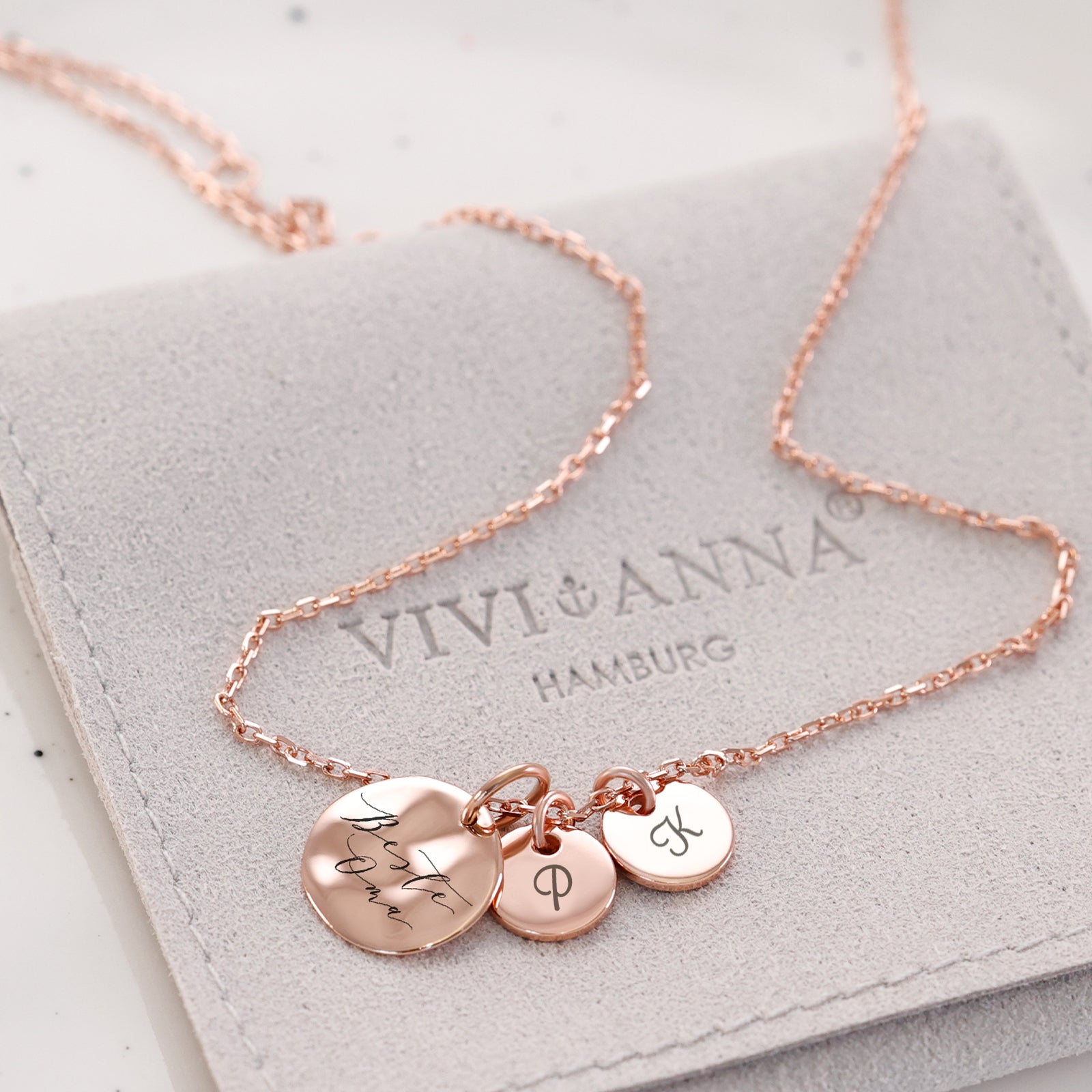 Oma-Plättchenkette zum Kombinieren - 925er Sterling Silber - Geschenk für Oma mit Karte