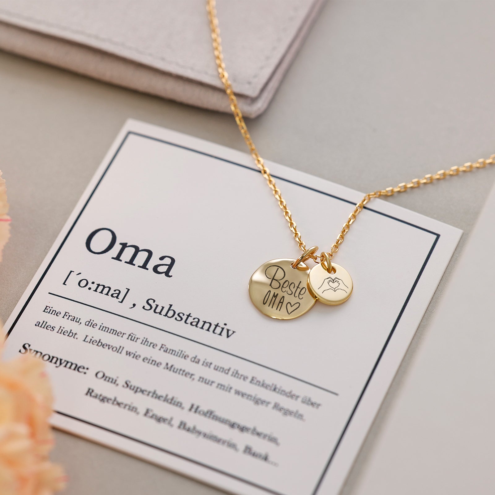 Oma-Plättchenkette zum Kombinieren - 925er Sterling Silber - Geschenk für Oma mit Karte