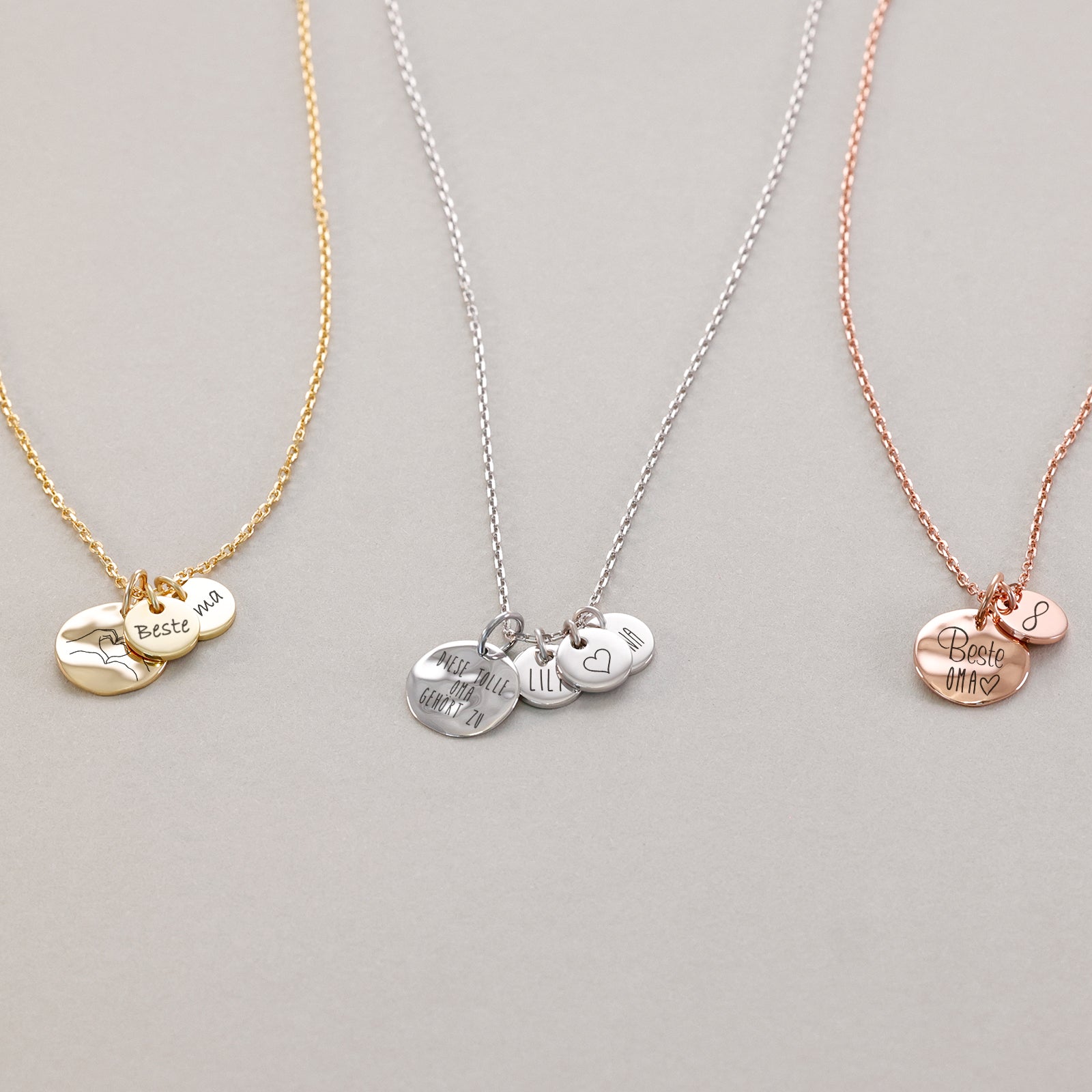 Oma-Plättchenkette zum Kombinieren - 925er Sterling Silber - Geschenk fßr Oma mit Karte