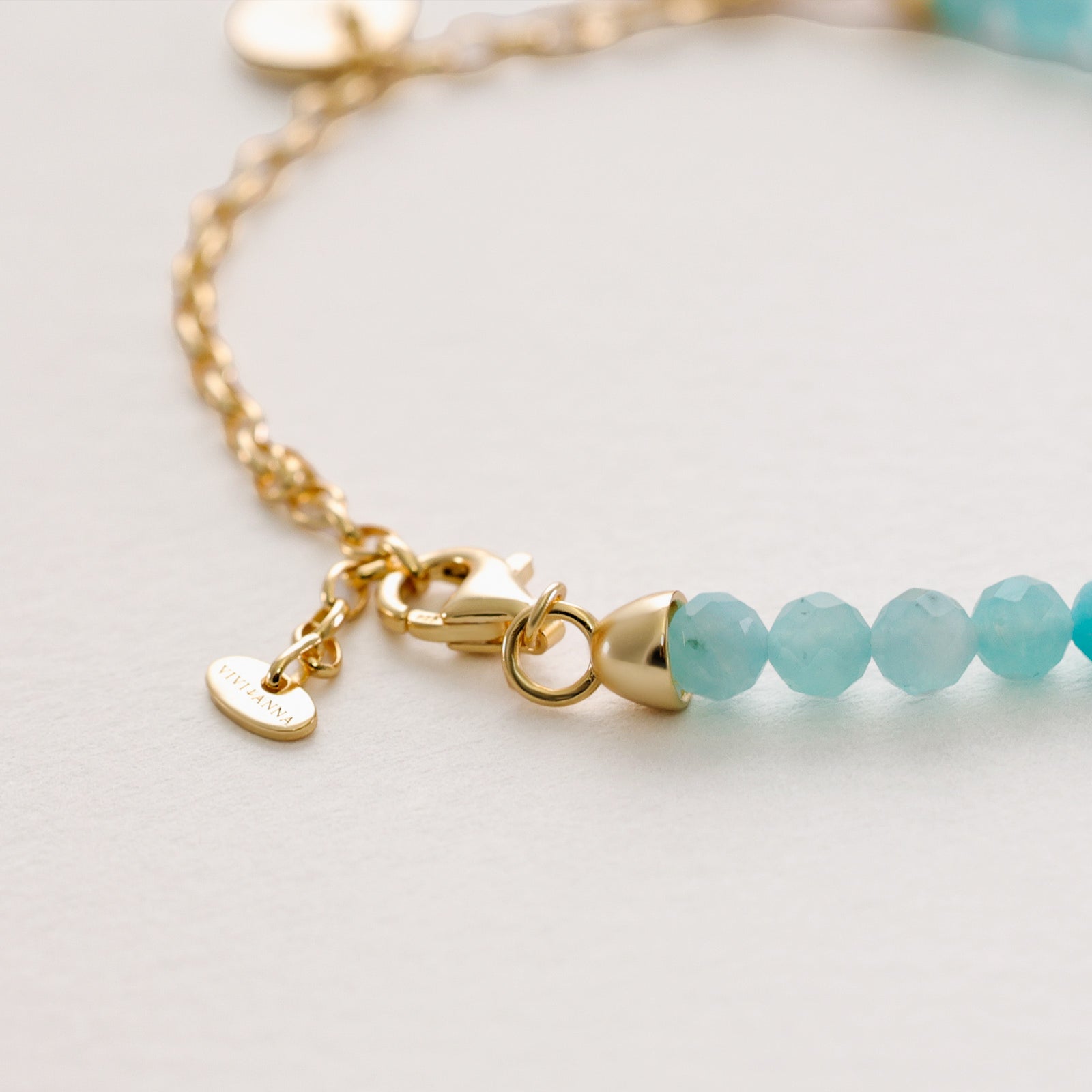 Amazonit-Armband mit personalisiertem Plättchen - 925er Sterling Silber