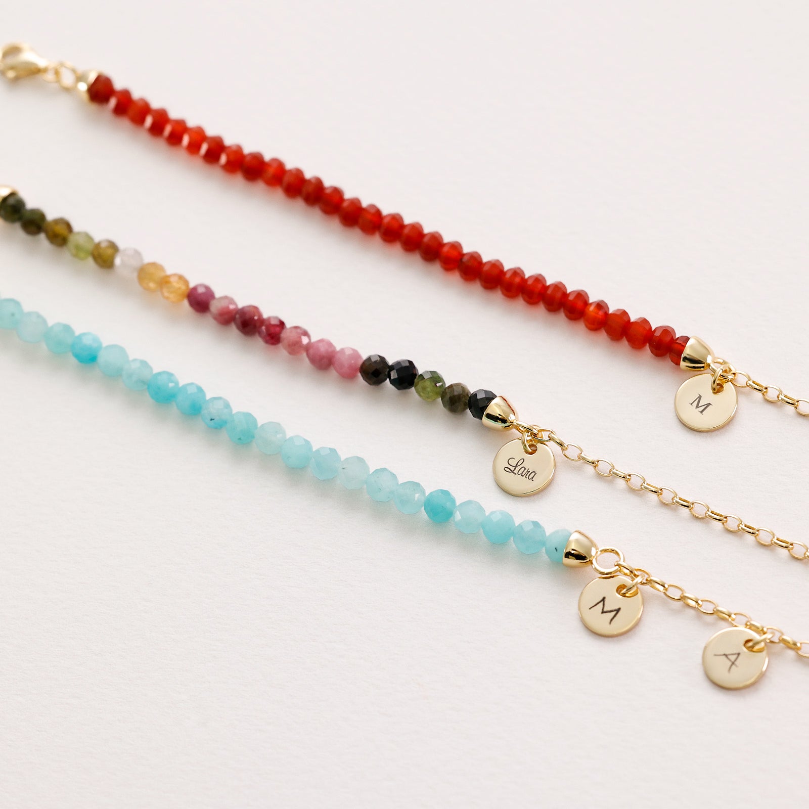 Amazonit-Armband mit personalisiertem Plättchen - 925er Sterling Silber