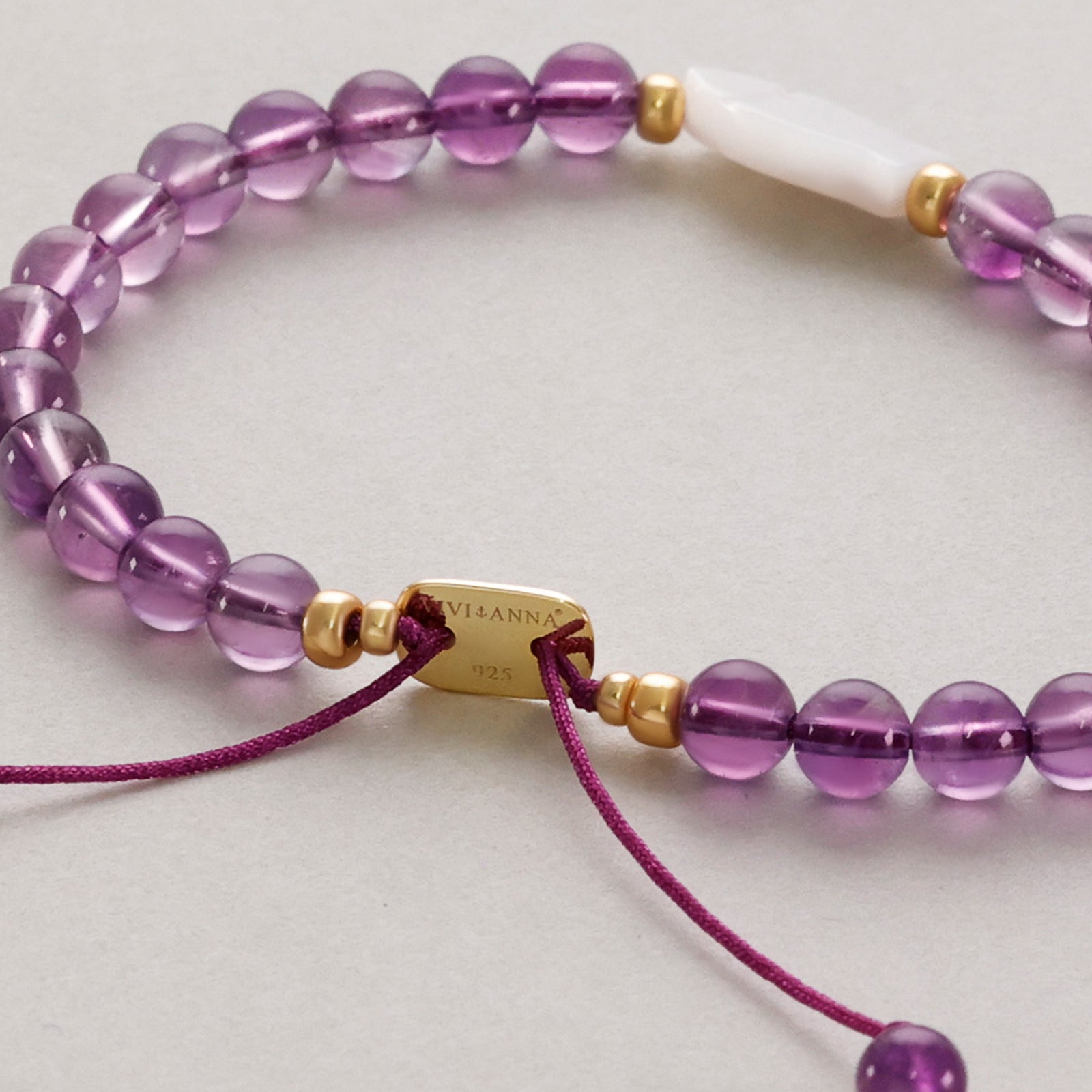 Amethyst Perlmutt-Ichthys Armband - 925er Sterling Silber - Geschenk zur Kommunion mit Karte