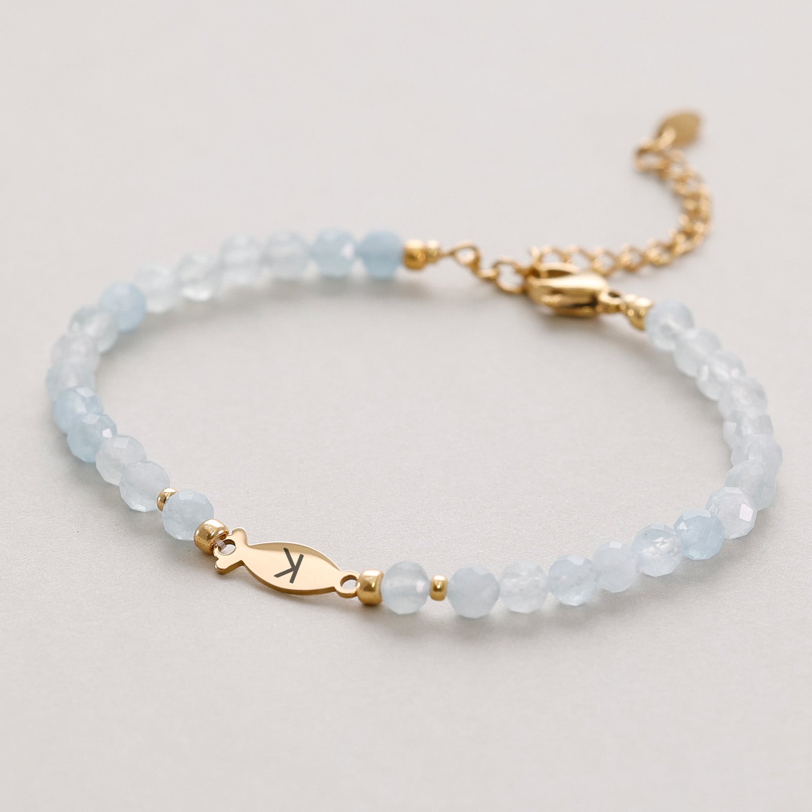 Aquamarin Ichthys-Armband - Geschenk zur Konfirmation mit Karte