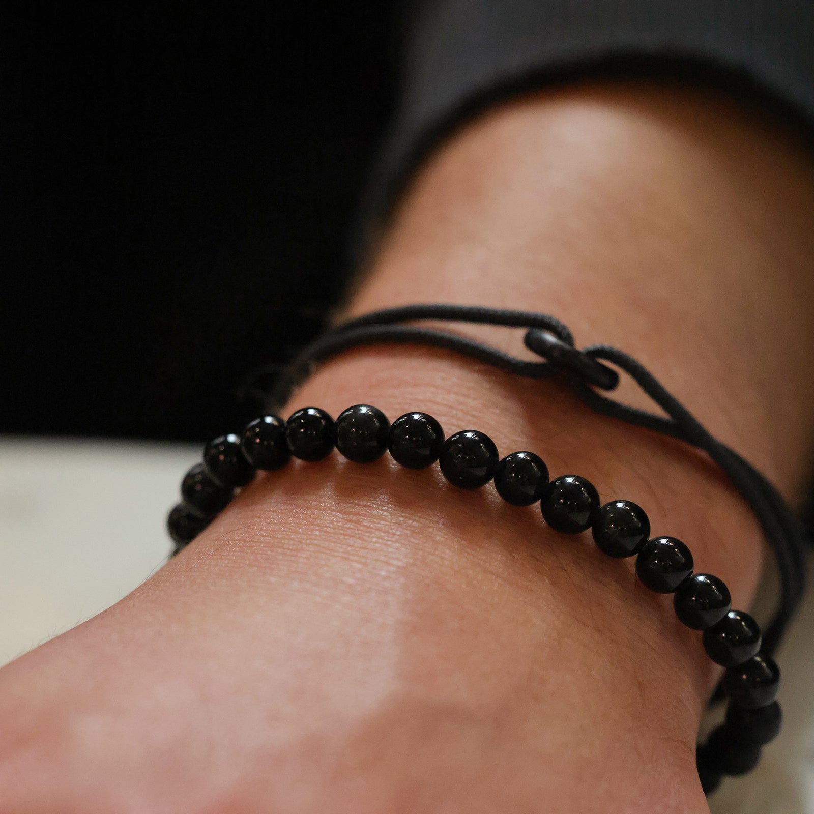 Bracelet with obsidian and black matte onyx beads