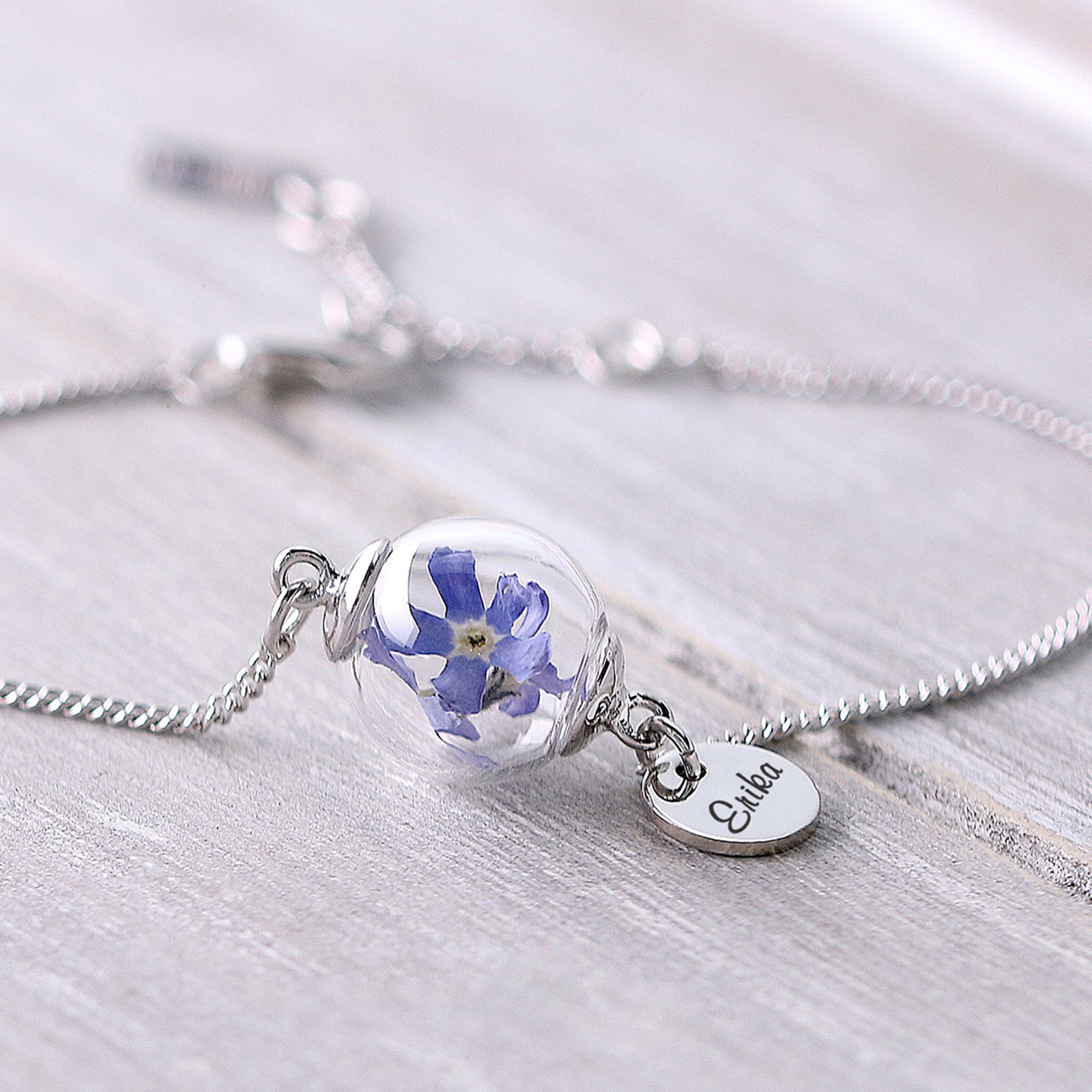 925 silver bracelet with real forget-me-nots - real flowers - personalized engraving - wedding bracelet - gift for girlfriend - A050S