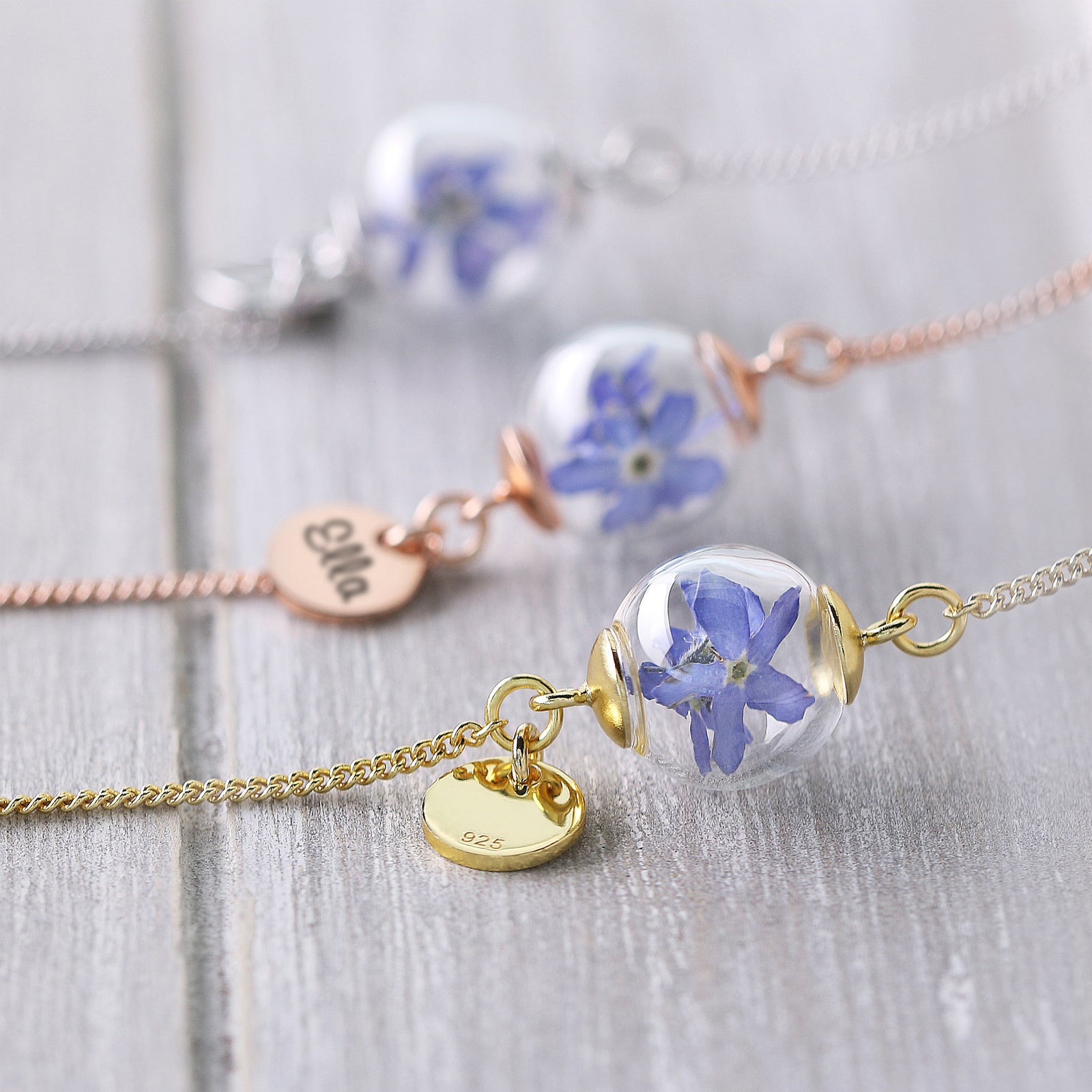 925 silver bracelet with real forget-me-nots - real flowers - personalized engraving - wedding bracelet - gift for girlfriend - A050S