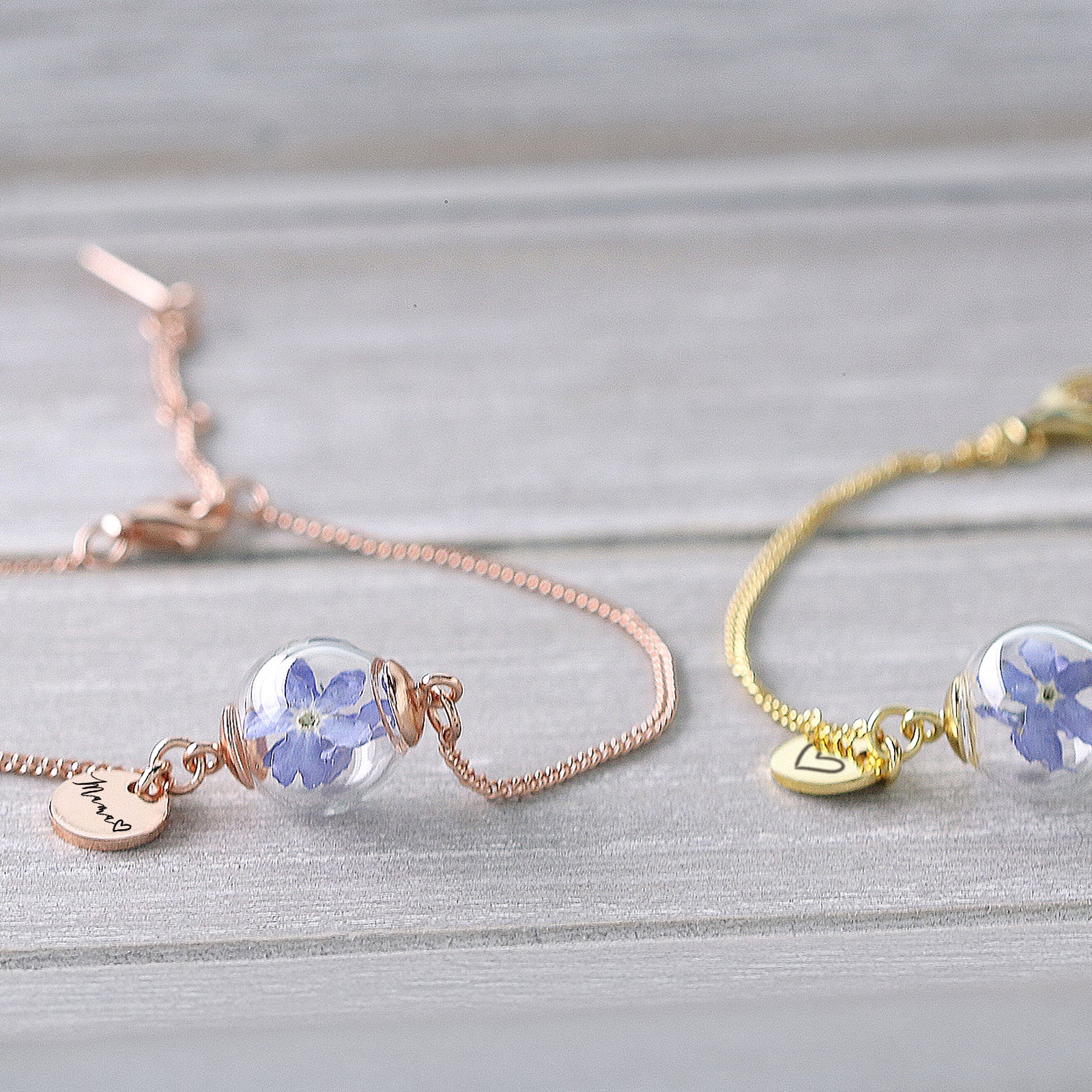 925 silver bracelet with real forget-me-nots - real flowers - personalized engraving - wedding bracelet - gift for girlfriend - A050S