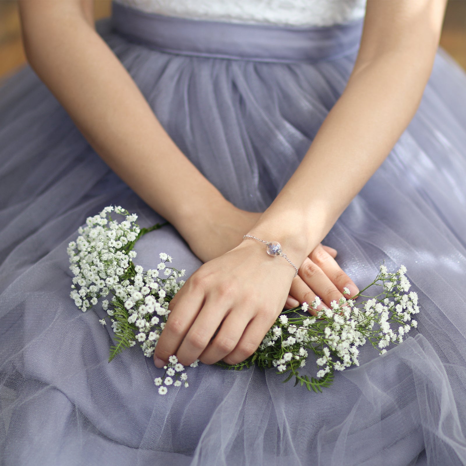 925 silver bracelet with real forget-me-nots - real flowers - personalized engraving - wedding bracelet - gift for girlfriend - A050S