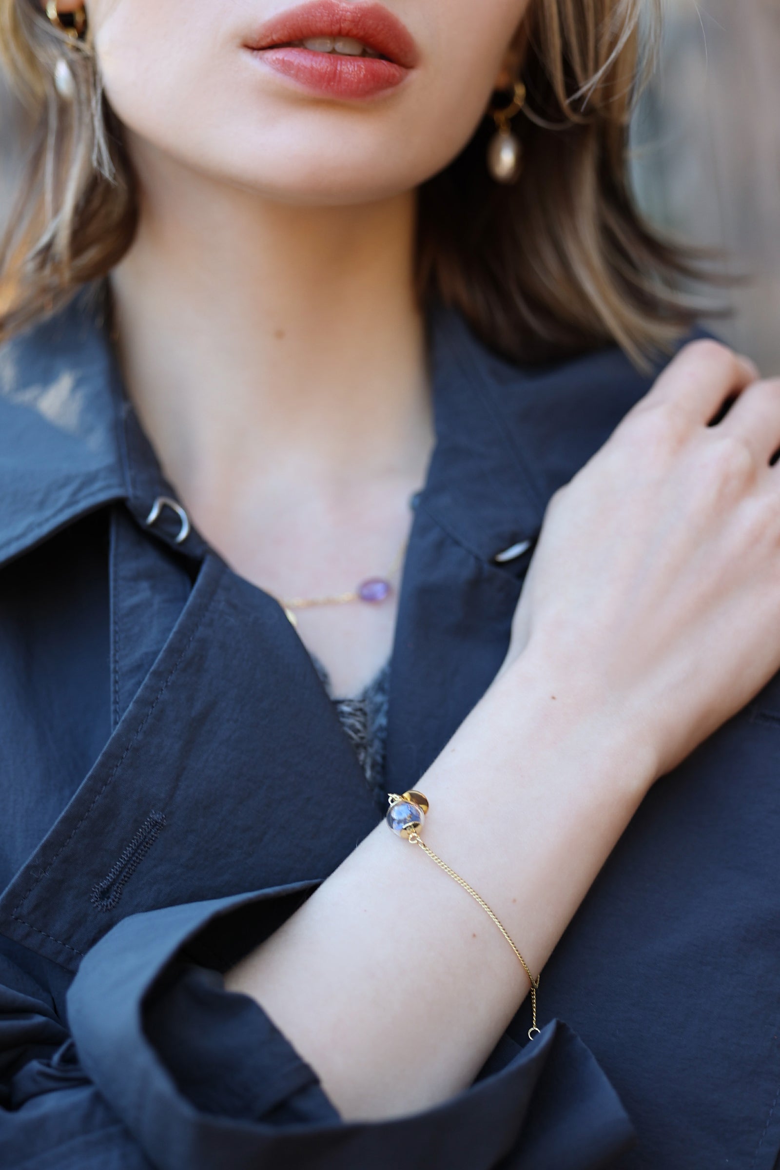 925 silver bracelet with real forget-me-nots - real flowers - personalized engraving - wedding bracelet - gift for girlfriend - A050S