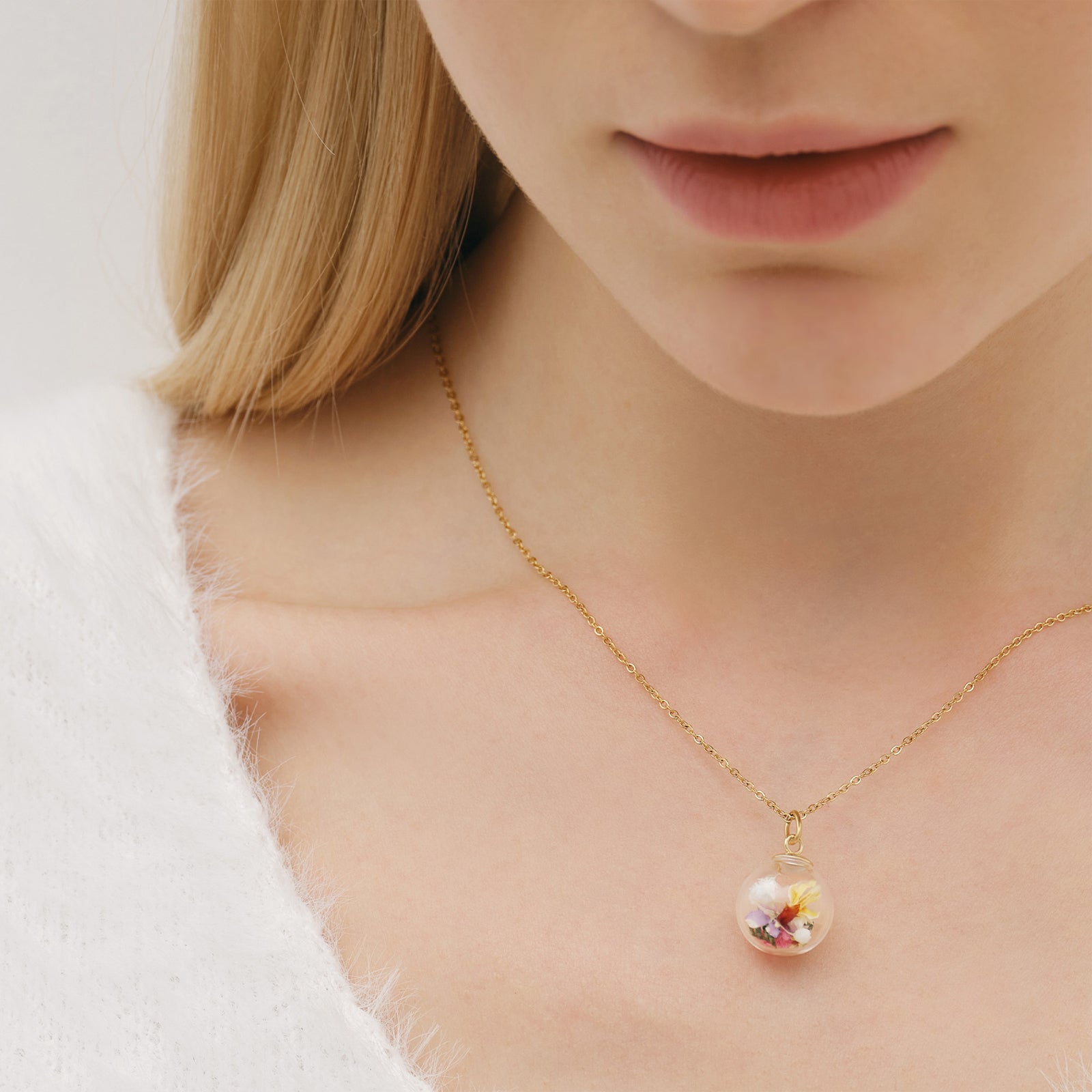 Personalisierte Kette mit echten Blüten - 925er Sterling Silber