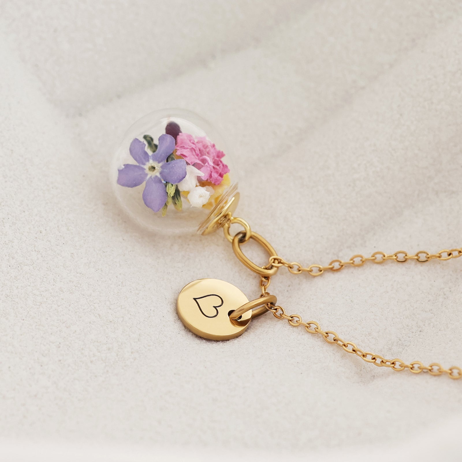 Personalized necklace with real flowers - 925 silver gold silver rose gold - gift for her - wedding jewelry - jewelry with engraving k301