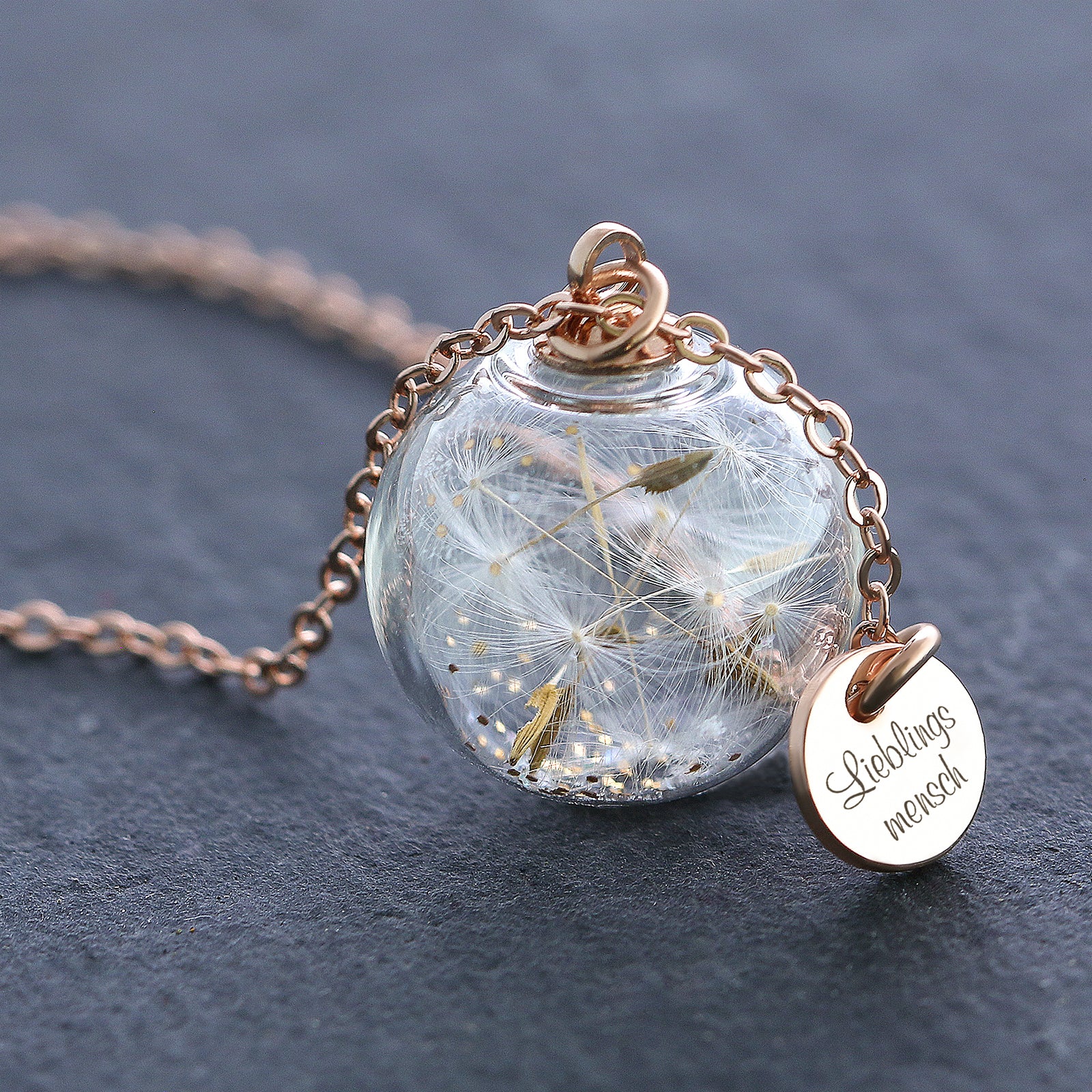 Echte Pusteblume als Glücksbringer – mit persönlicher Gravur - 925er Silber