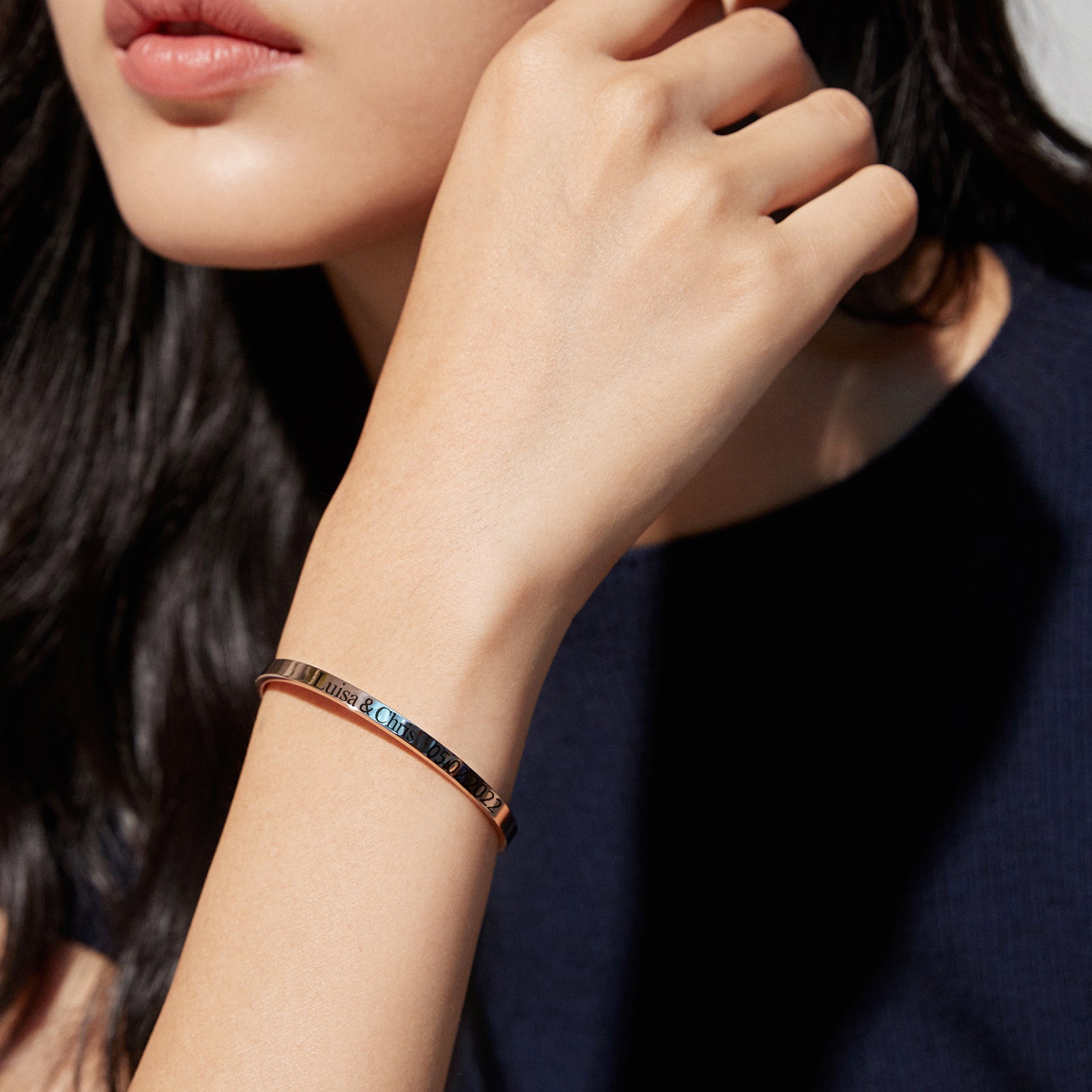 Personalized bangle with engraving color choice - Vivianna bangle - silver gold rose gold - gift for her - A104