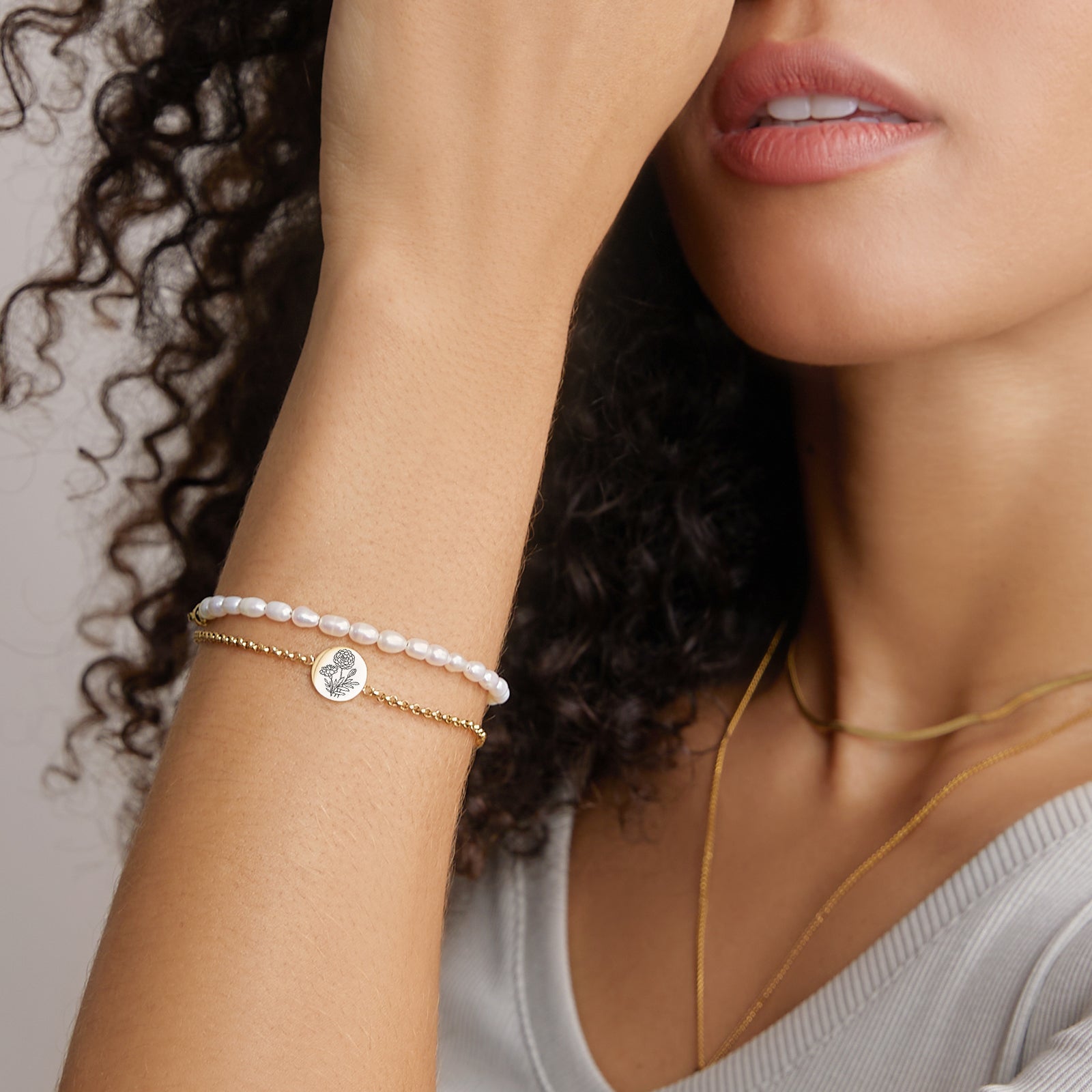 Geburtsblumen Armband mit rundem Plättchen