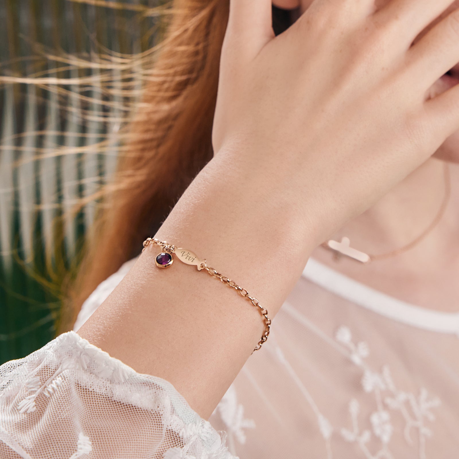 Personalisiertes Ichthys Armband mit Geburtsstein