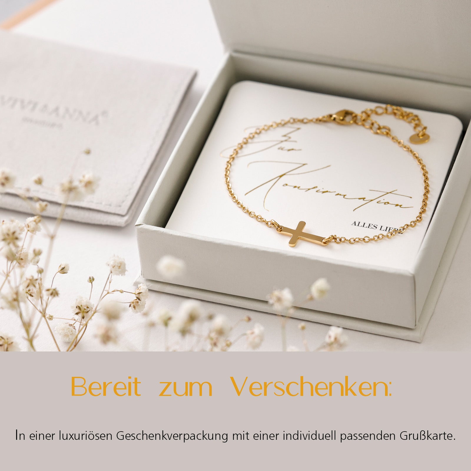 Kreuz-Armband mit Gravur - Geschenk zur Konfirmation mit Karte Kinder Armband VIVIANNASCHMUCK